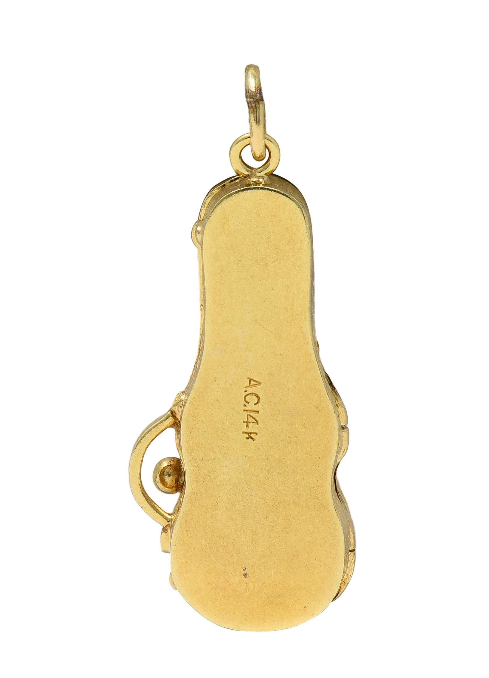 Breloque pendentif violon vintage en or jaune 14 carats des années 1960 en vente 1