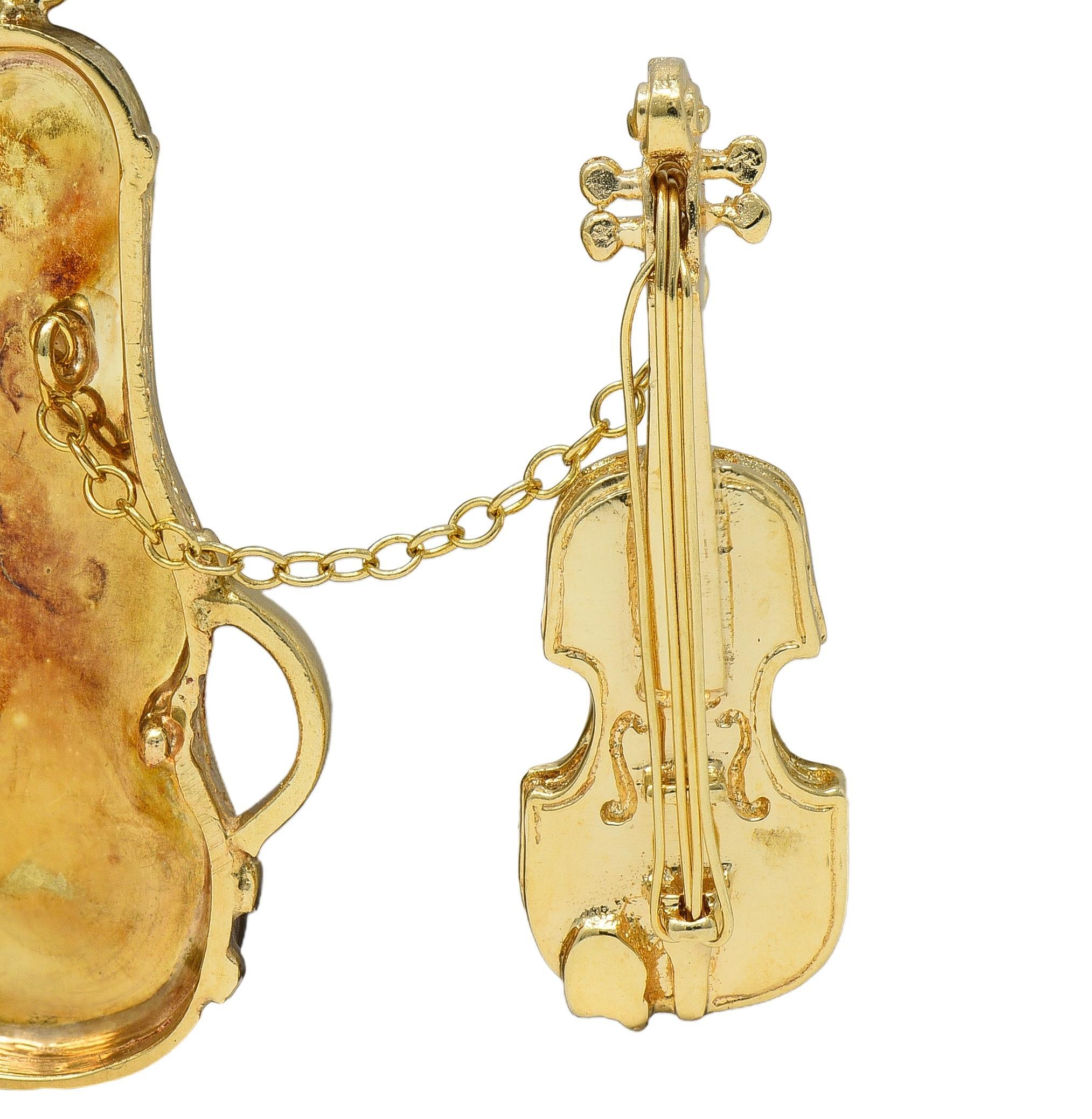 Breloque pendentif violon vintage en or jaune 14 carats des années 1960 en vente 3