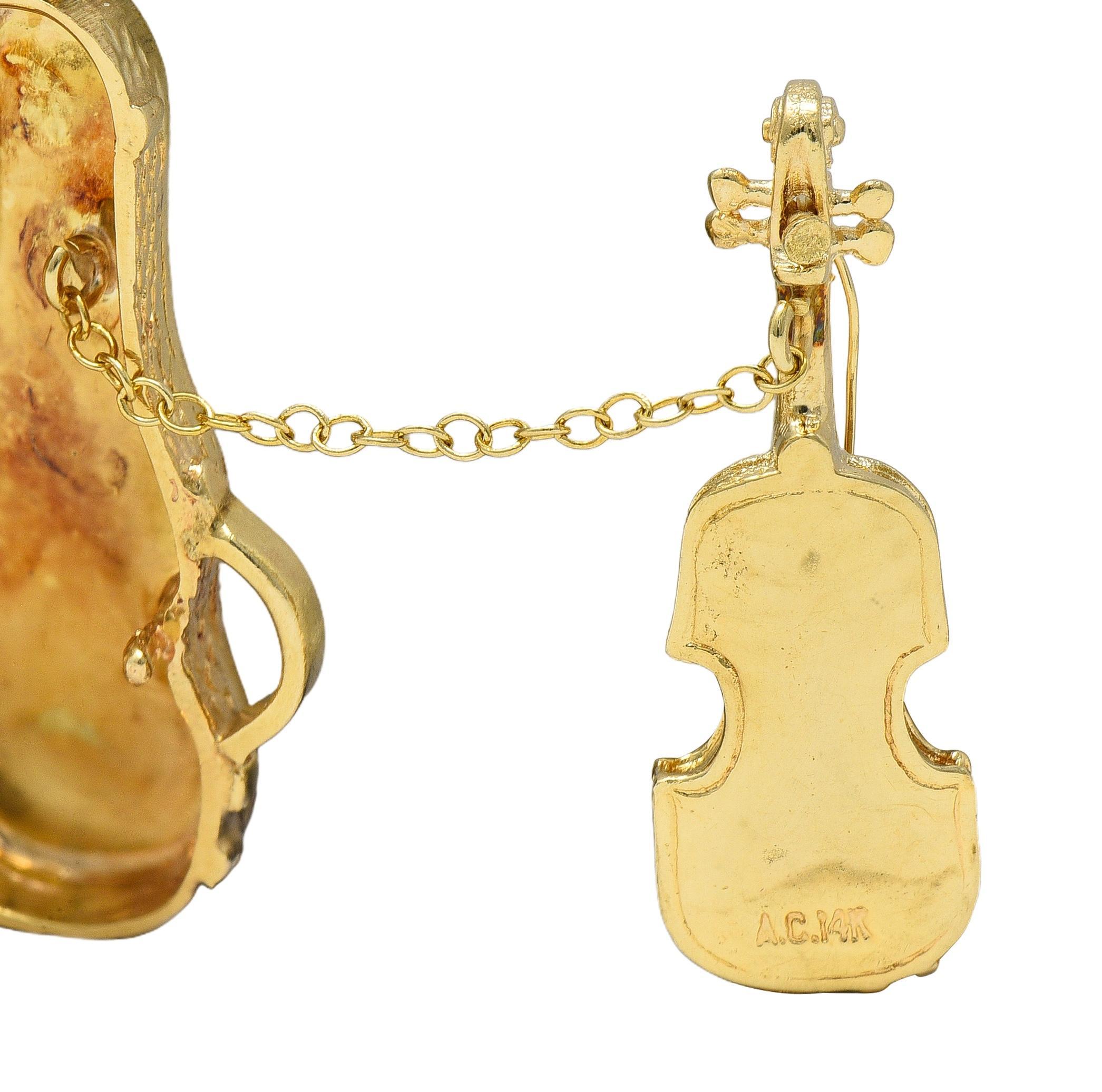 Breloque pendentif violon vintage en or jaune 14 carats des années 1960 en vente 4