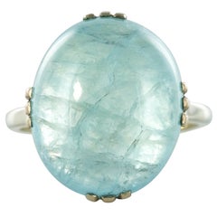 1960s 14.65 Carat Cabochon Aquamarine 18 Karat White Gold Ring