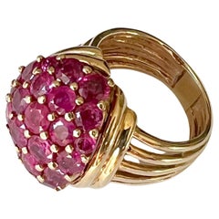 Vintage 1960s 14K Gold and Pave Rubies Bombe Cocktail Ring