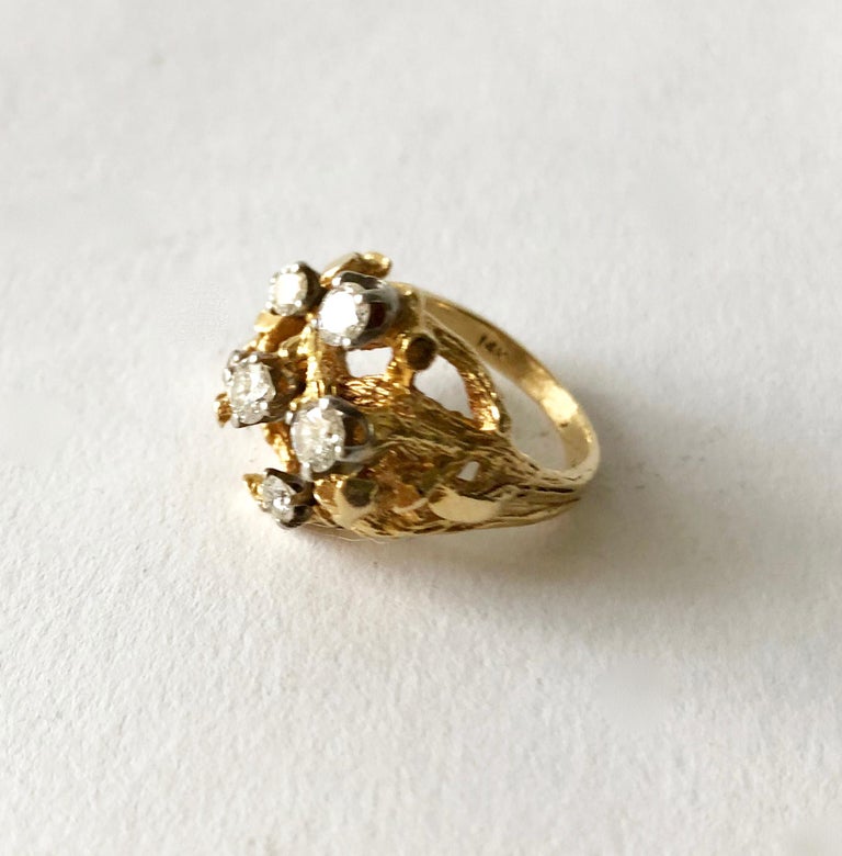 1960s 14 Karat Gold Six Diamond Branching Twigs Ring at 1stDibs