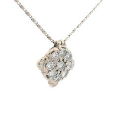 1960s 14k White Gold Diamond Cluster Pendant Necklace