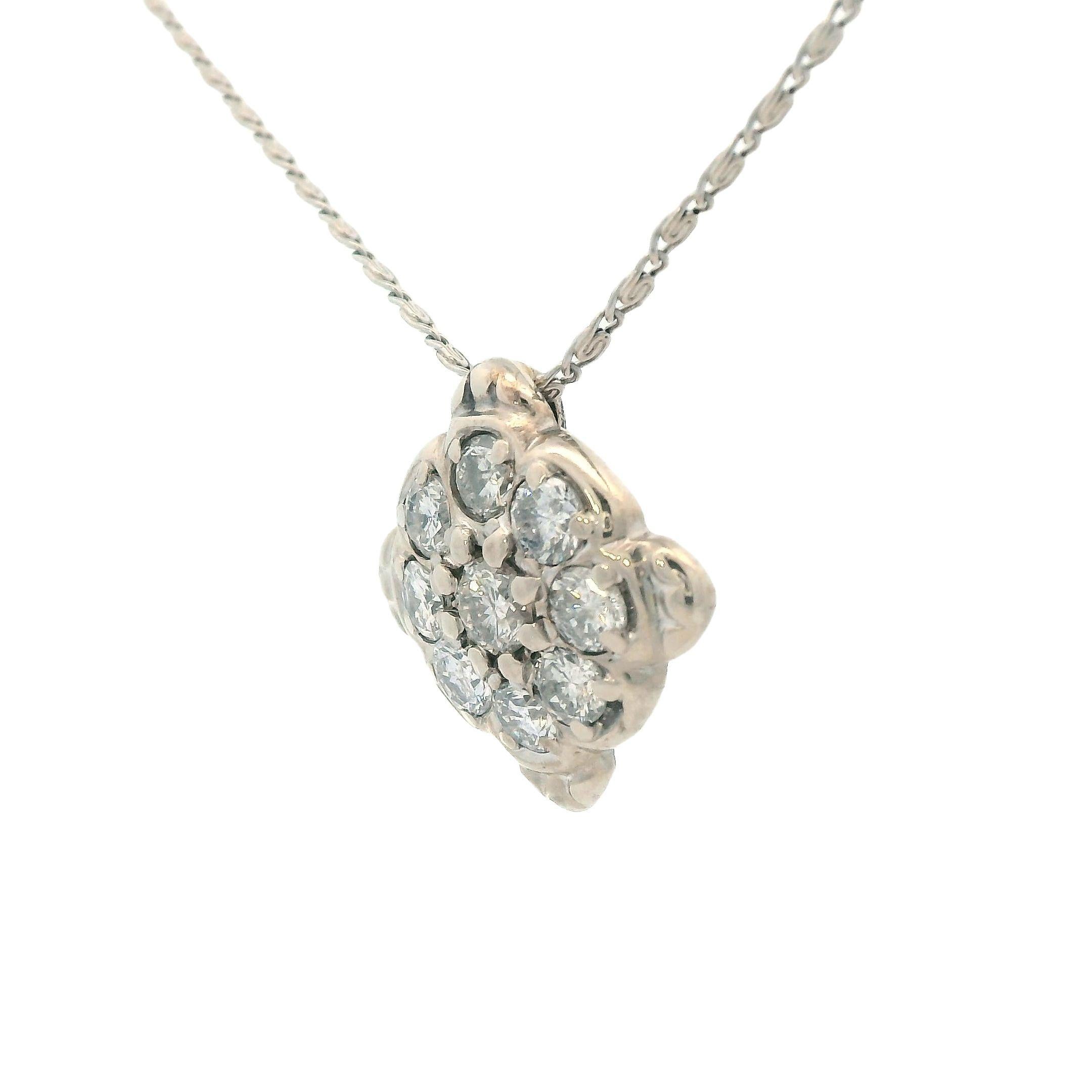 1960s 14k White Gold Diamond Cluster Pendant Necklace In Good Condition For Sale In Lexington, KY