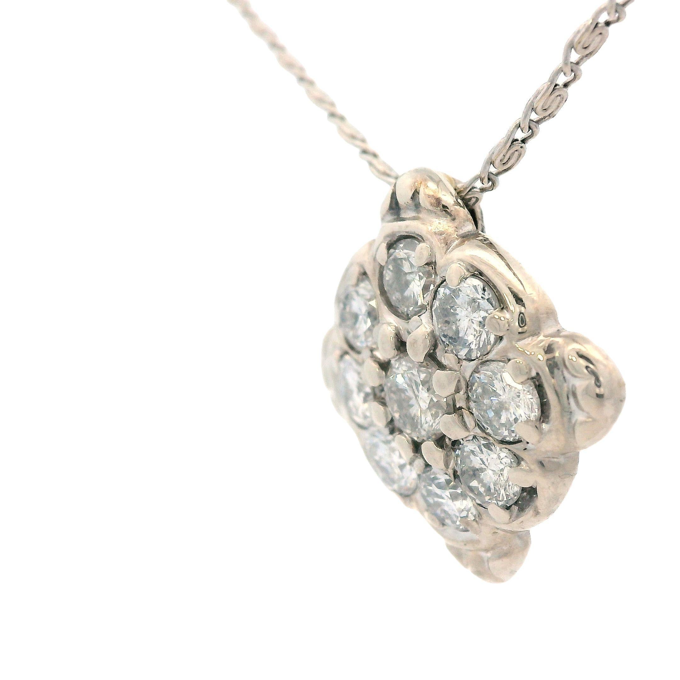 Women's 1960s 14k White Gold Diamond Cluster Pendant Necklace For Sale