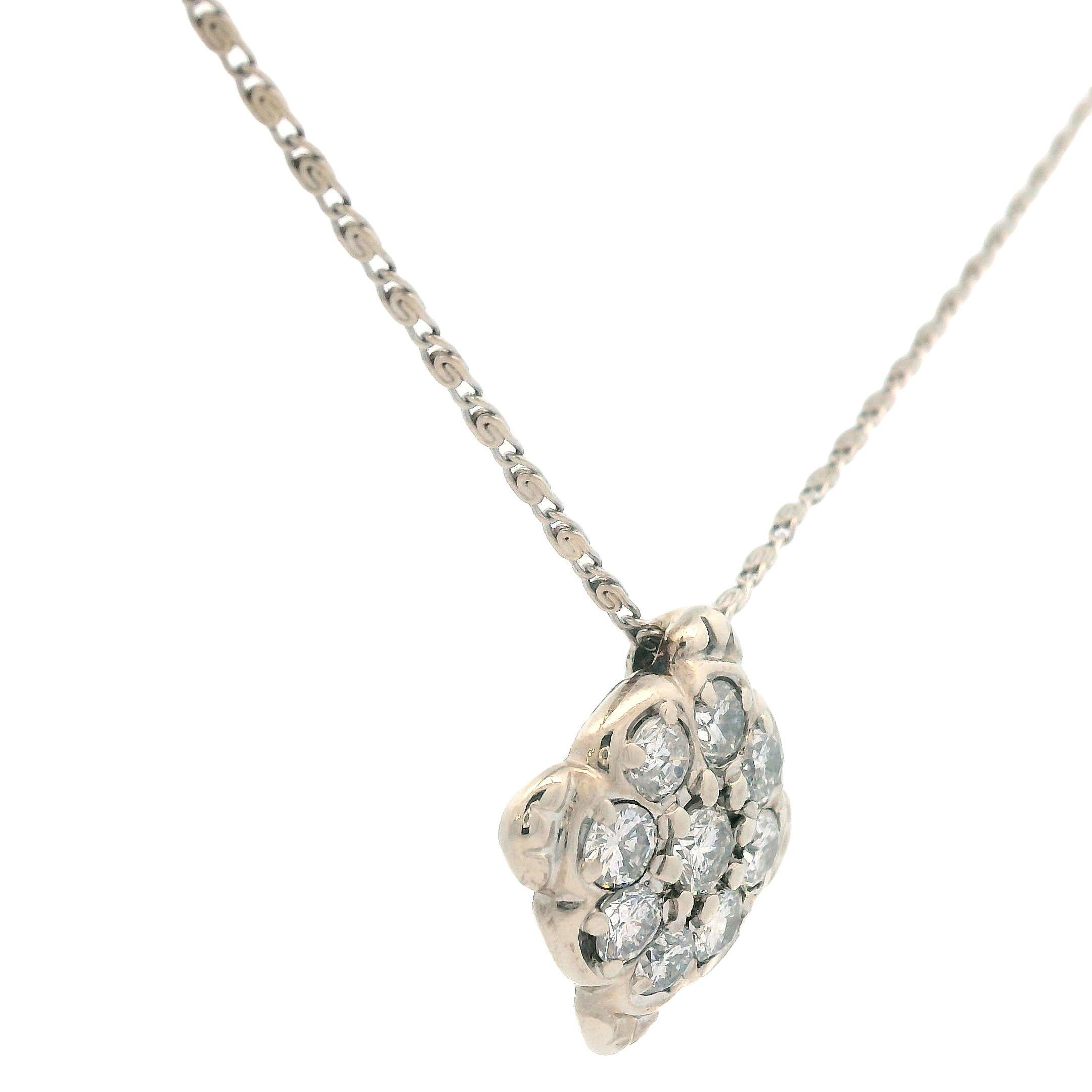1960s 14k White Gold Diamond Cluster Pendant Necklace For Sale 1