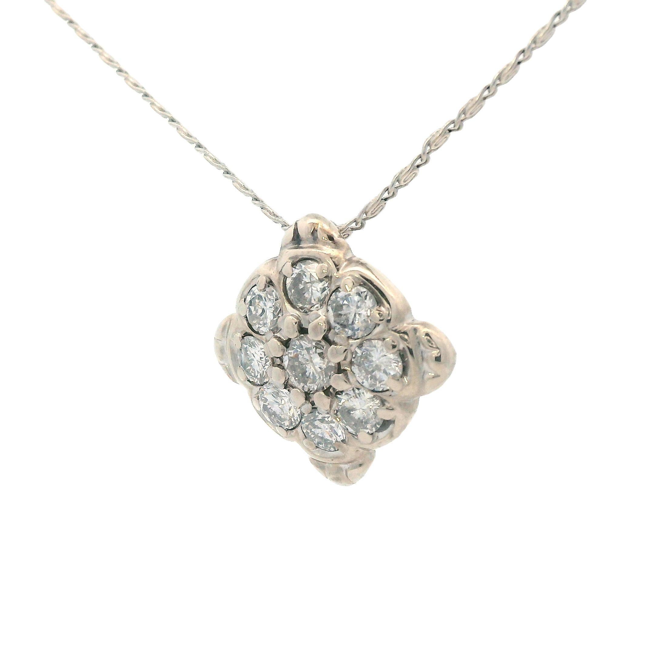 1960s 14k White Gold Diamond Cluster Pendant Necklace For Sale 3