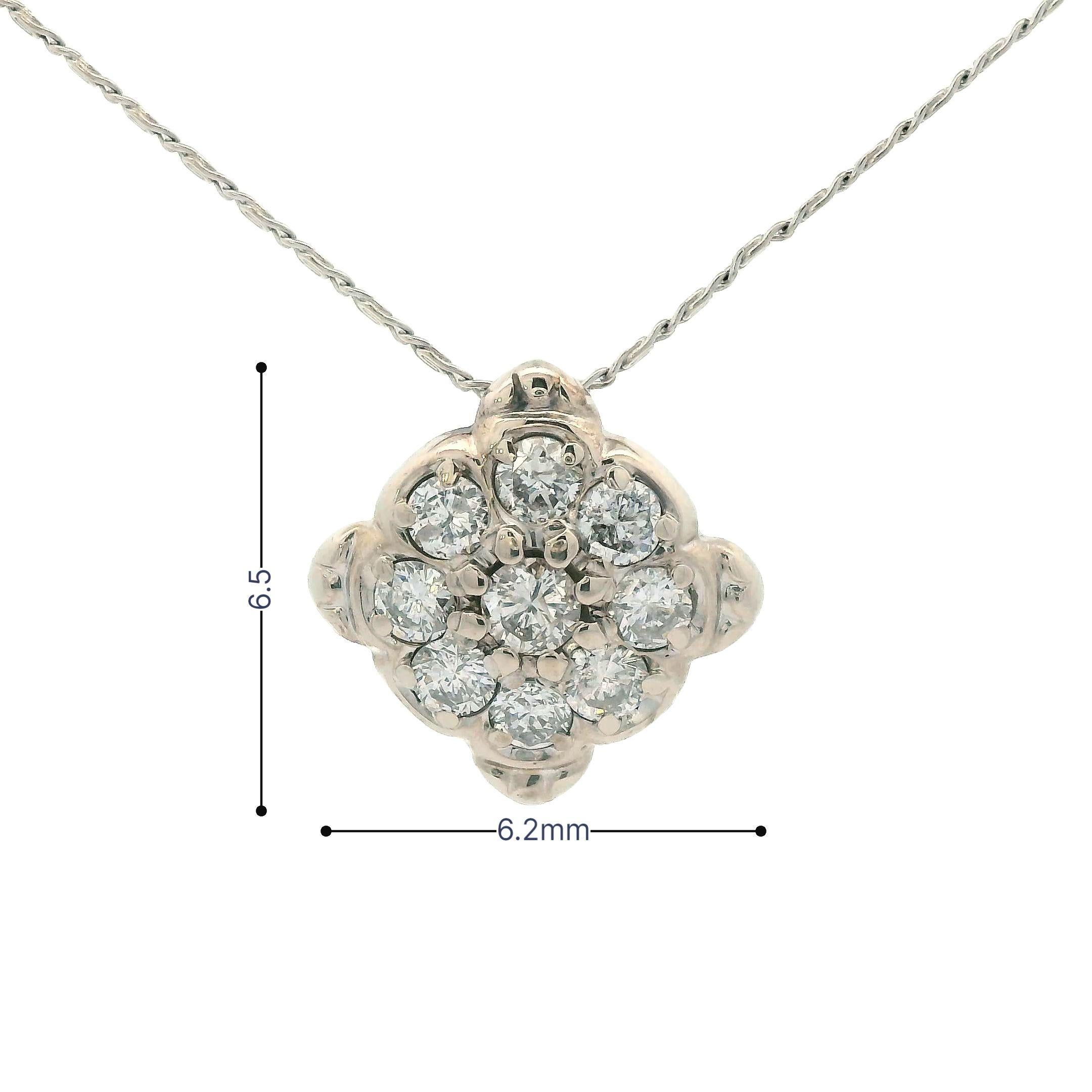 1960s 14k White Gold Diamond Cluster Pendant Necklace For Sale 4