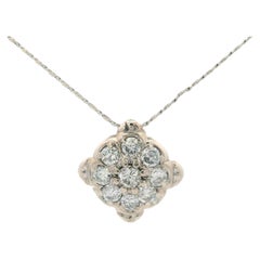 1960s 14k White Gold Diamond Cluster Pendant Necklace