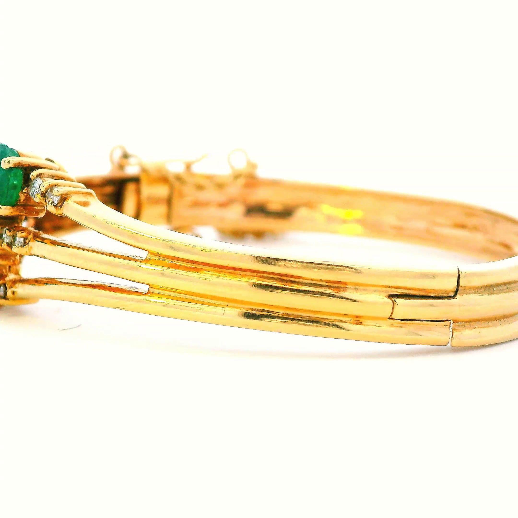 1960s 14k Yellow Gold Emerald and Diamond Bangle For Sale 1
