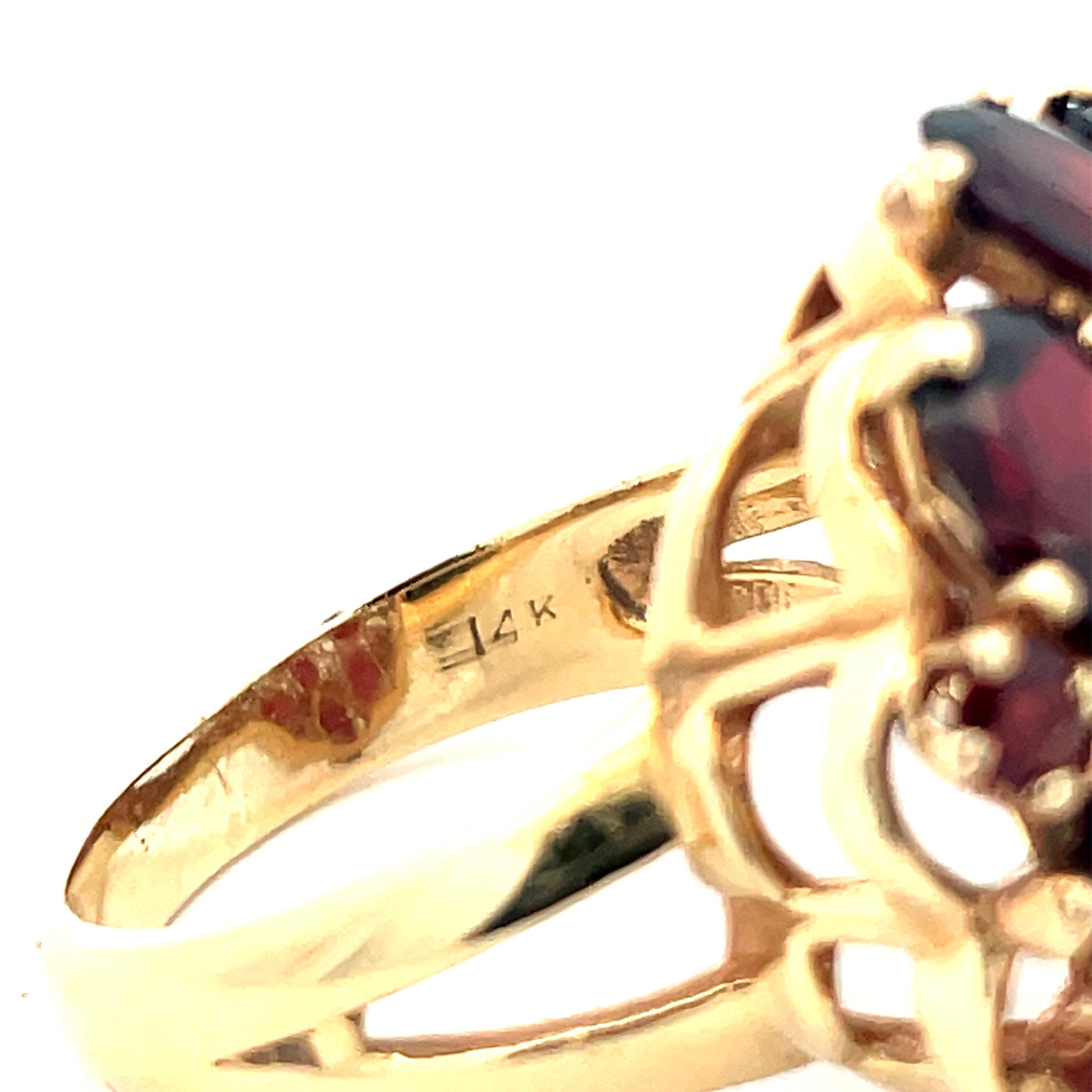 Women's or Men's 1960s 14k Yellow Gold Garnet Cluster Ring  For Sale