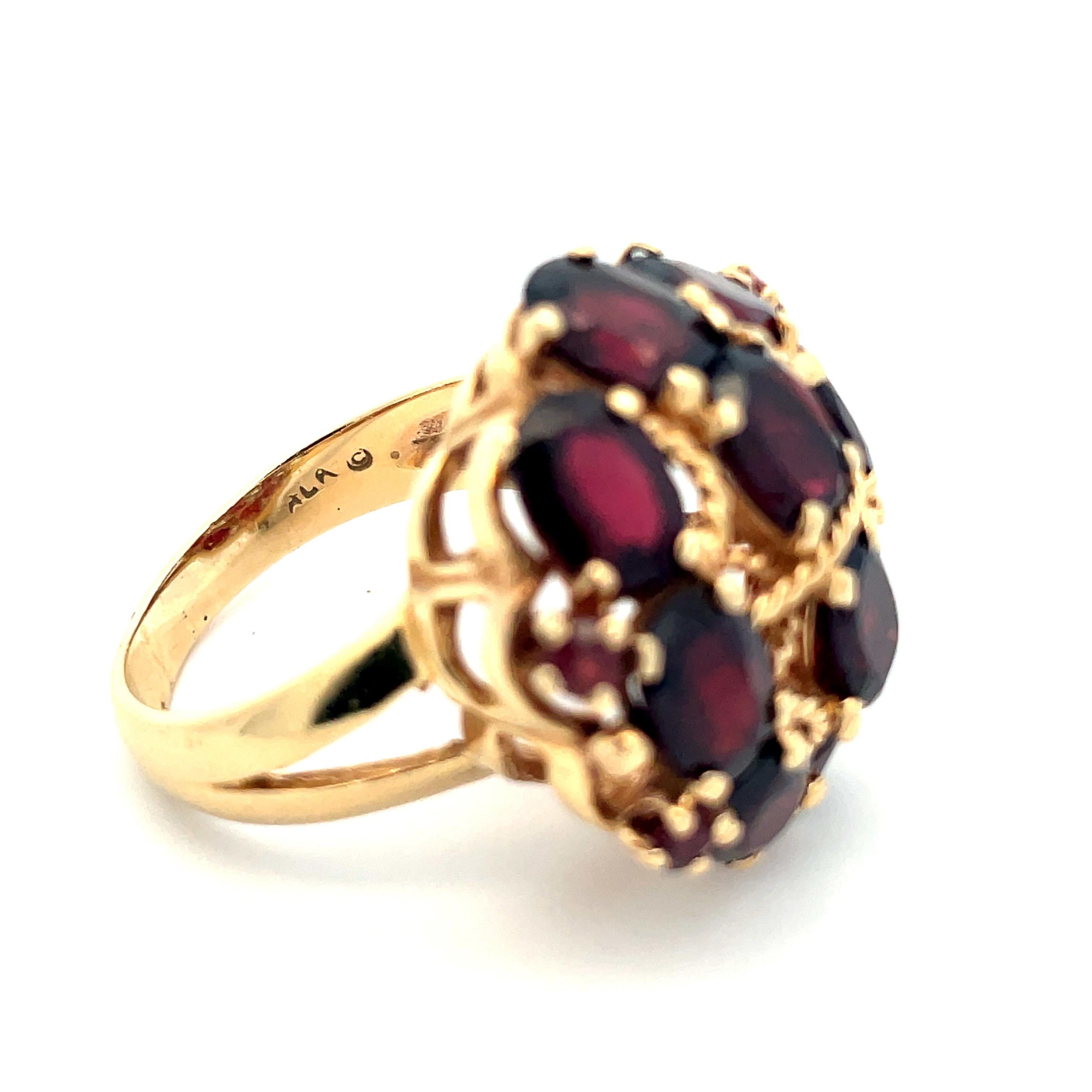 1960s 14k Yellow Gold Garnet Cluster Ring  For Sale 1