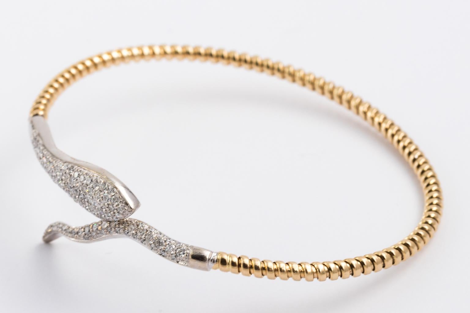 1960s 14 Karat Gold Diamond Snake Bangle Bracelet 5