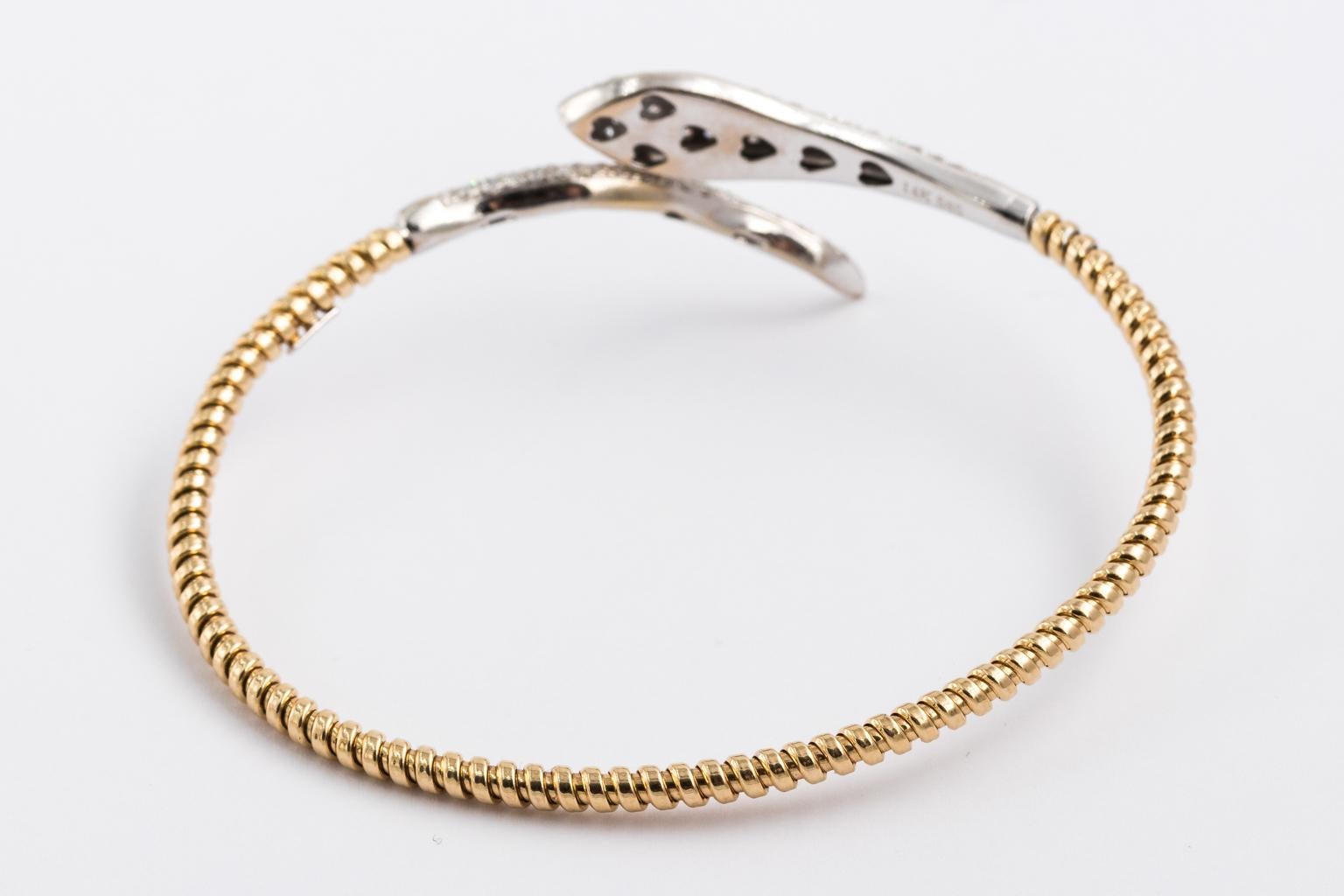 Modern 1960s 14 Karat Gold Diamond Snake Bangle Bracelet