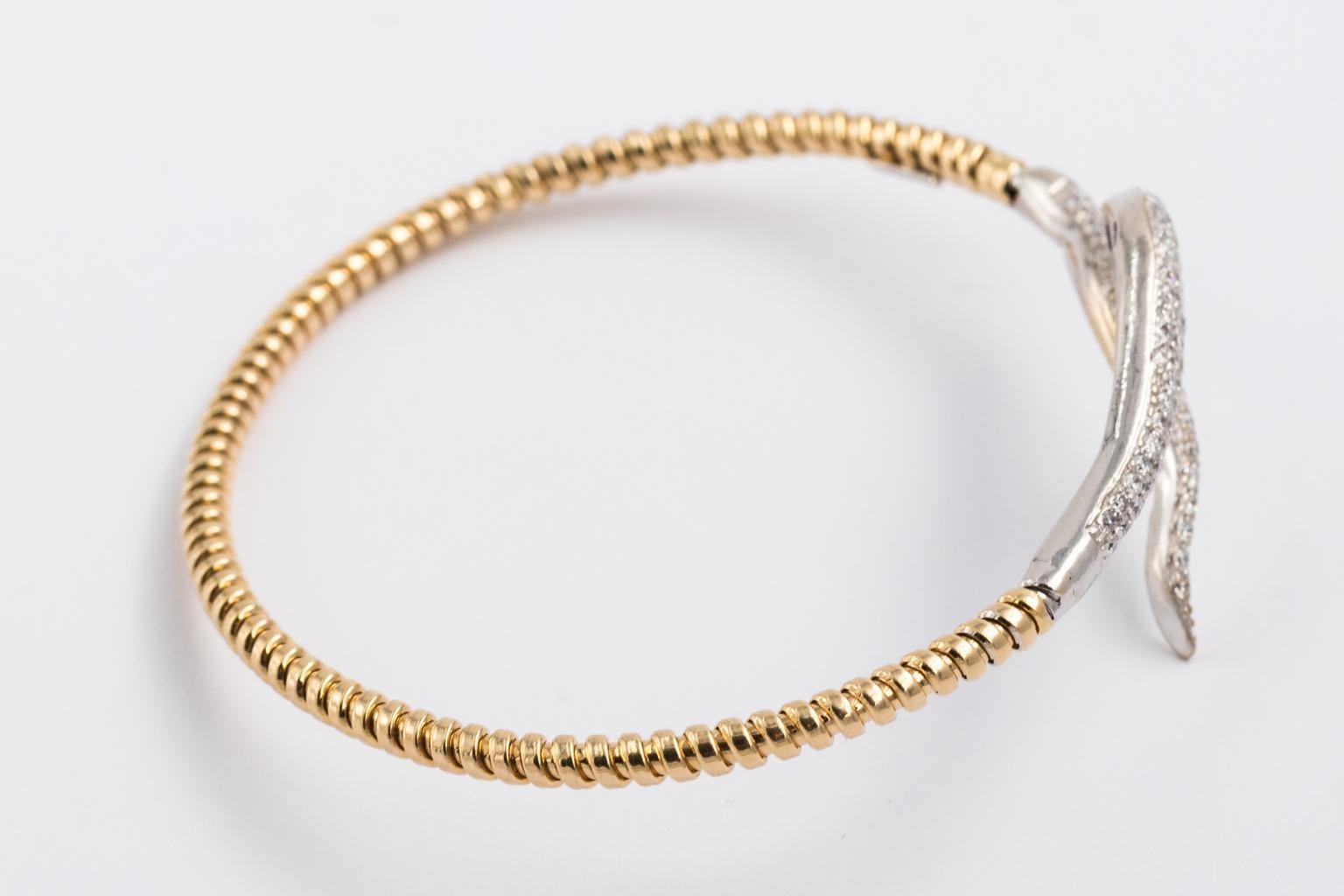 1960s 14 Karat Gold Diamond Snake Bangle Bracelet In Good Condition In St.amford, CT