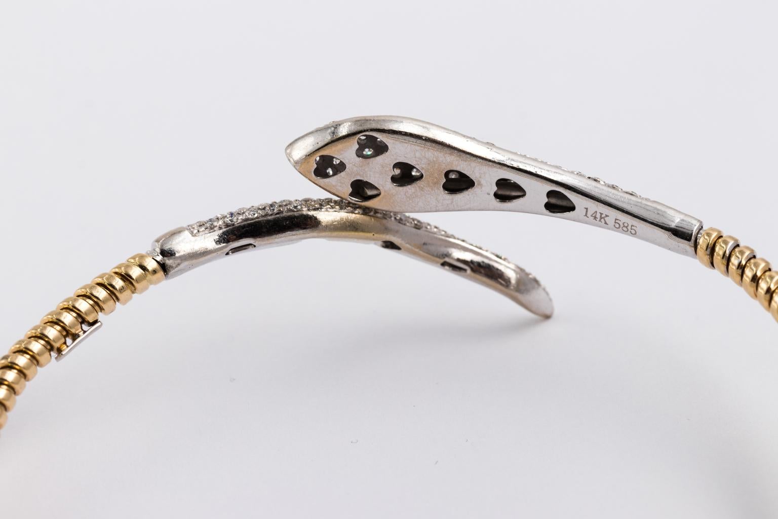 1960s 14 Karat Gold Diamond Snake Bangle Bracelet 1