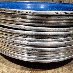 1960s Speckled Blue 15 Enamelware Plates Camping Dinnerware Mexico