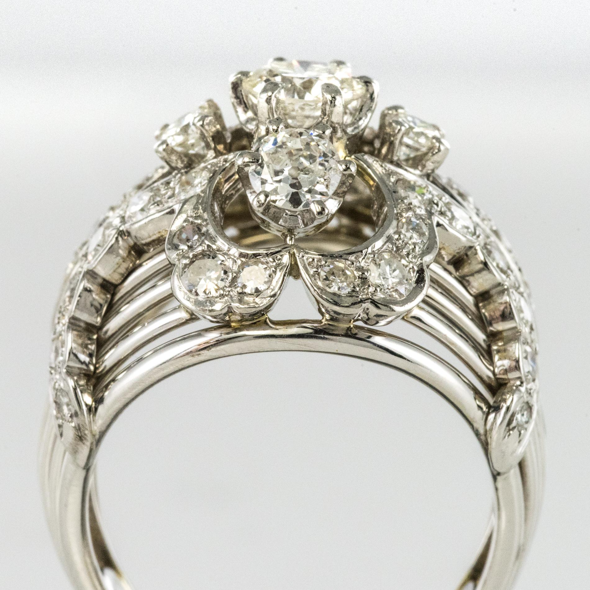 1960s 1.50 Carat Diamond 18 Karat White Gold Retro Dome Ring 5