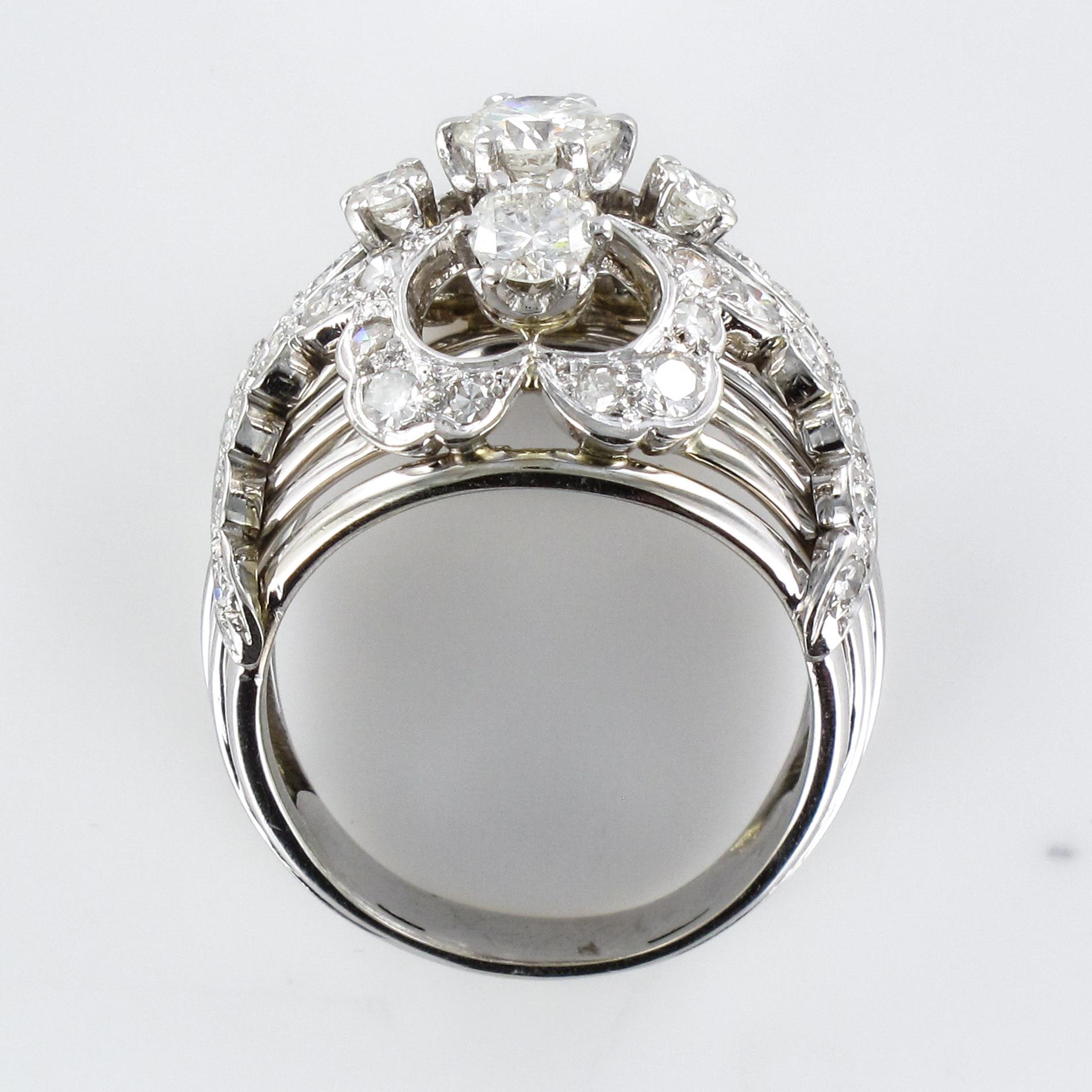 1960s 1.50 Carat Diamond 18 Karat White Gold Retro Dome Ring 8