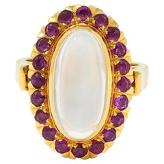 1960s 1.60 CTW Ruby Moonstone 18 Karat Yellow Gold Vintage Halo Ring