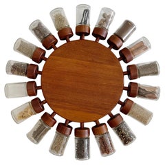 1960s 18 Jar Teak & Glass Wall Mounted, Rotating Spice Wheel From Denmark by Dig