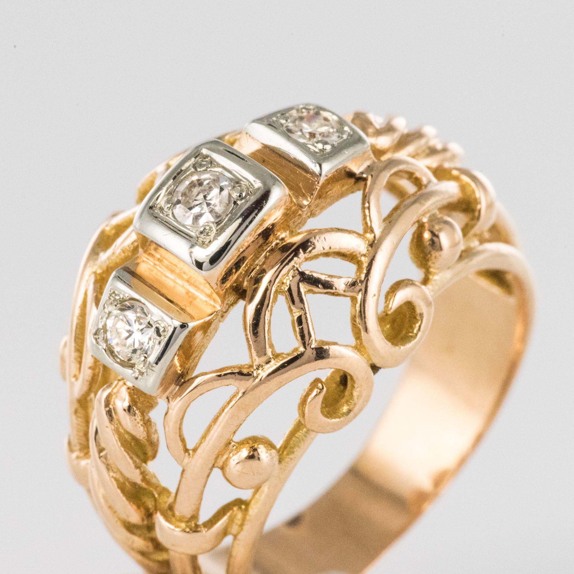 1960s, 18 Karat Rose Gold and Diamond Dome Ring  For Sale 4