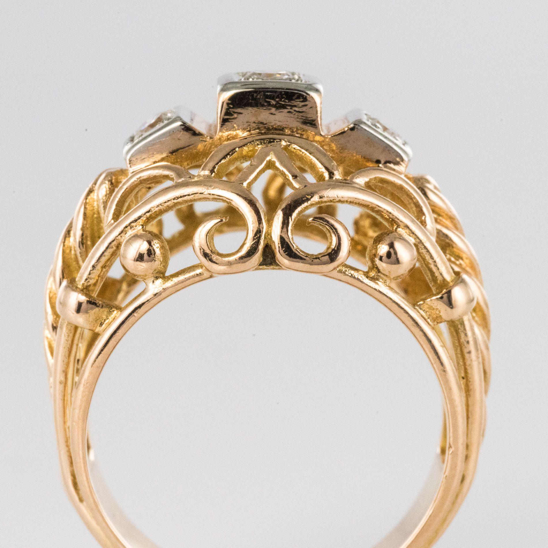 1960s, 18 Karat Rose Gold and Diamond Dome Ring  For Sale 7