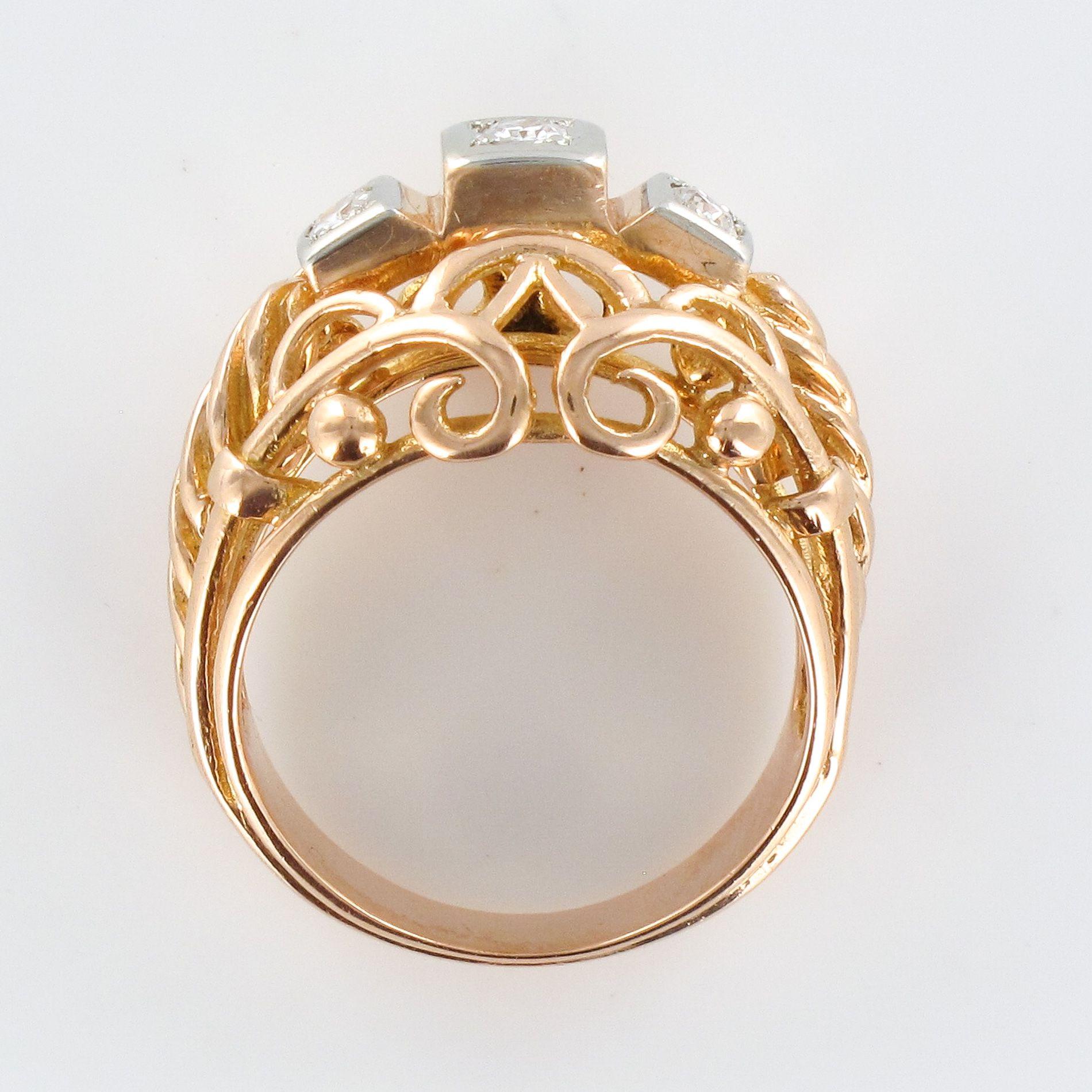 1960s, 18 Karat Rose Gold and Diamond Dome Ring  For Sale 9