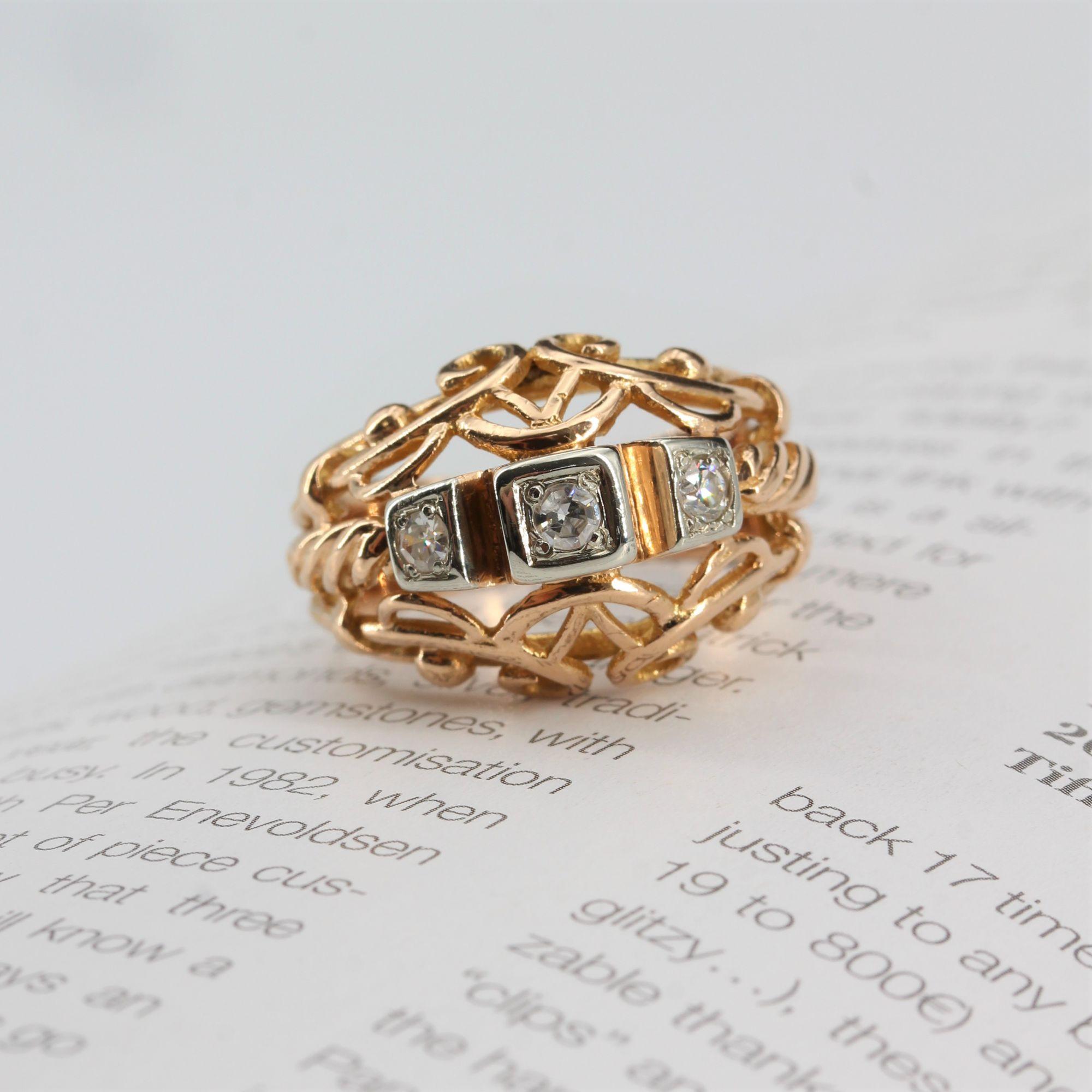 1960s, 18 Karat Rose Gold and Diamond Dome Ring  For Sale 12