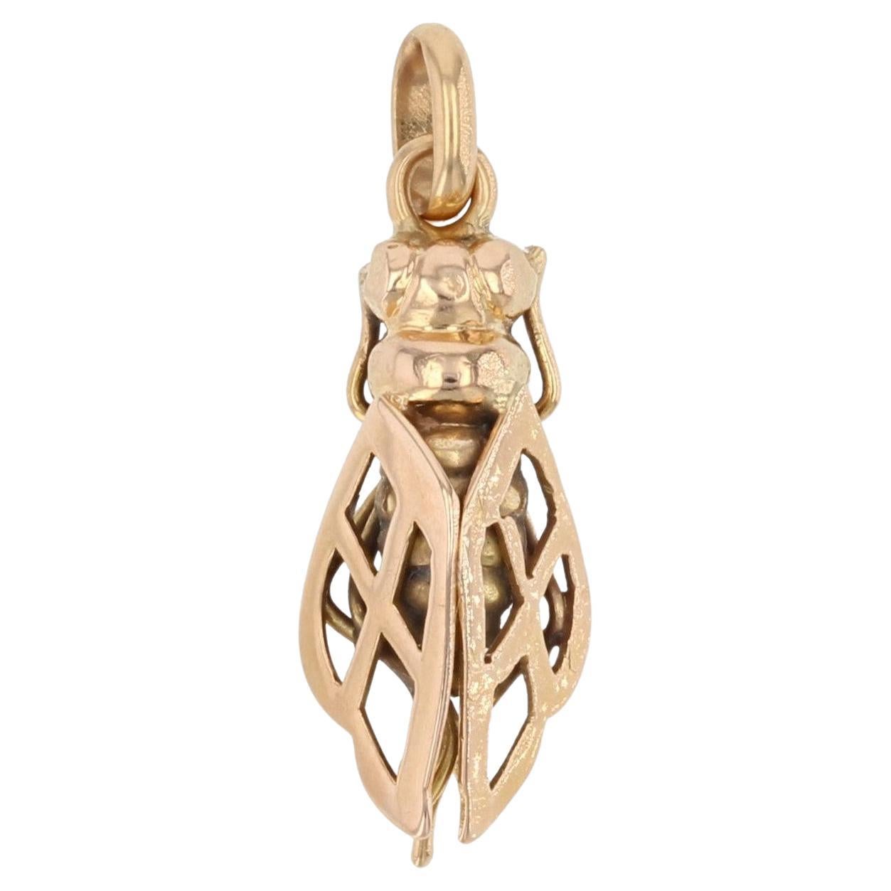 1960s 18 Karat Rose Gold Cicada Pendant