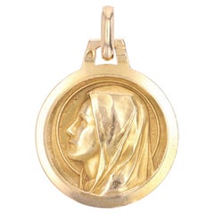 1960s 18 Karat Rose Gold Haloed Virgin Medal Baptismal Pendant