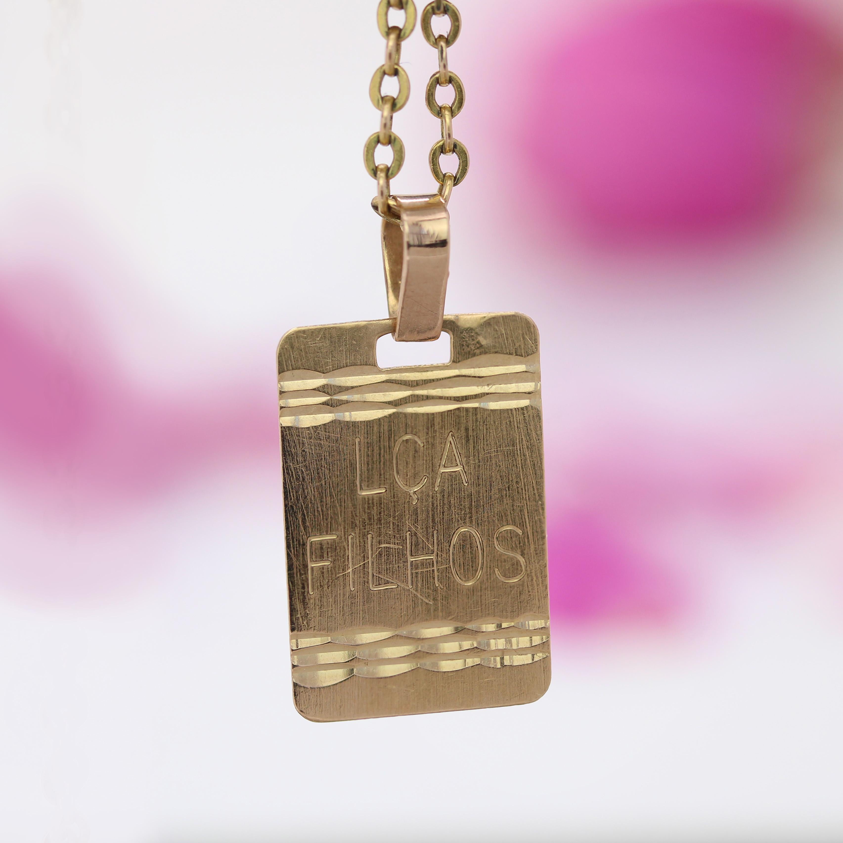 Rétro Ciondolo a medaglia rettangolare Lça Filhos in oro rosa 18 carati del 1960 in vendita