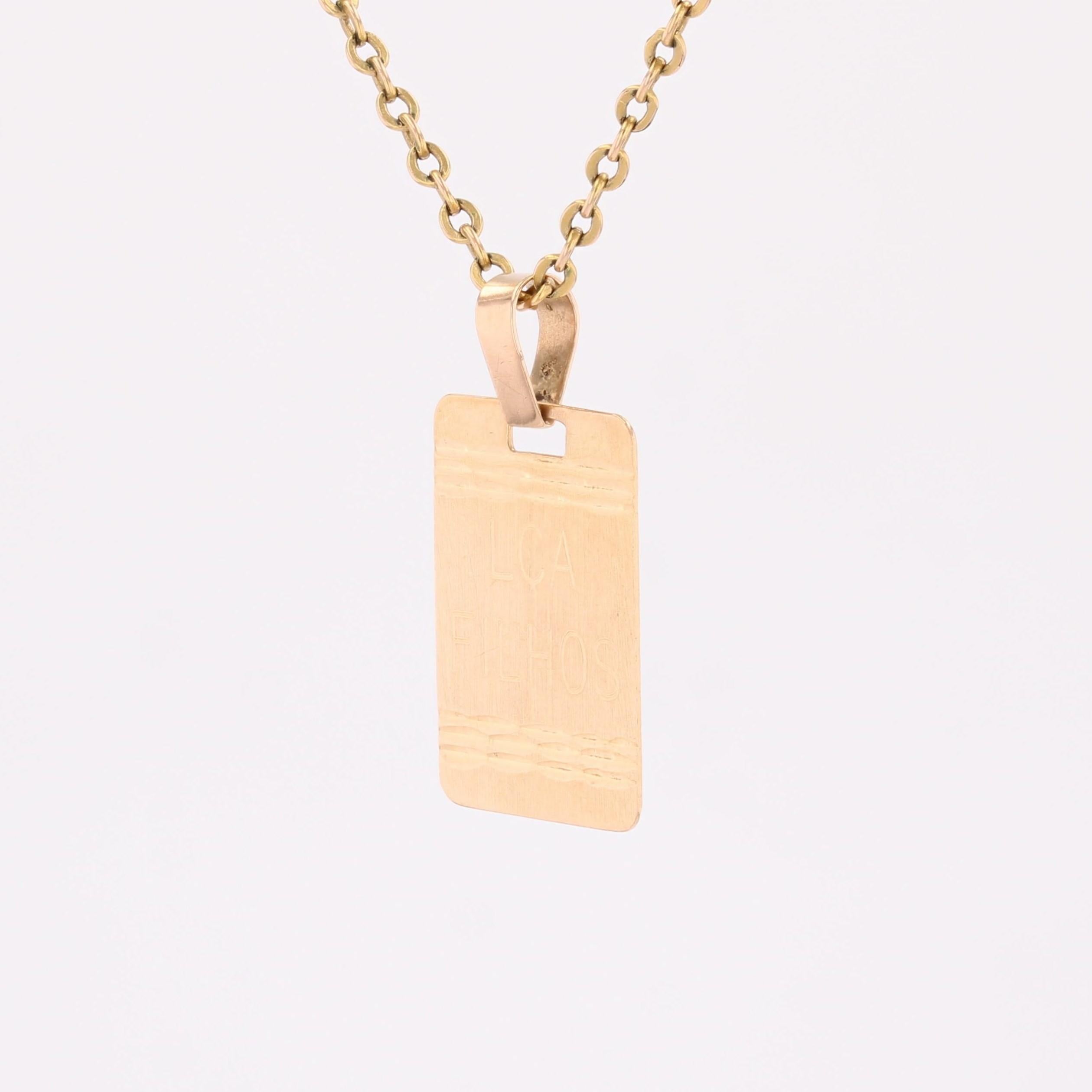 Ciondolo a medaglia rettangolare Lça Filhos in oro rosa 18 carati del 1960 In condizioni buone in vendita a Poitiers, FR