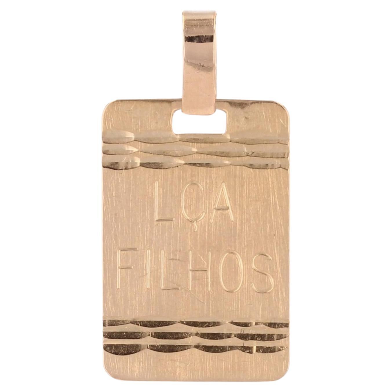 Ciondolo a medaglia rettangolare Lça Filhos in oro rosa 18 carati del 1960 in vendita