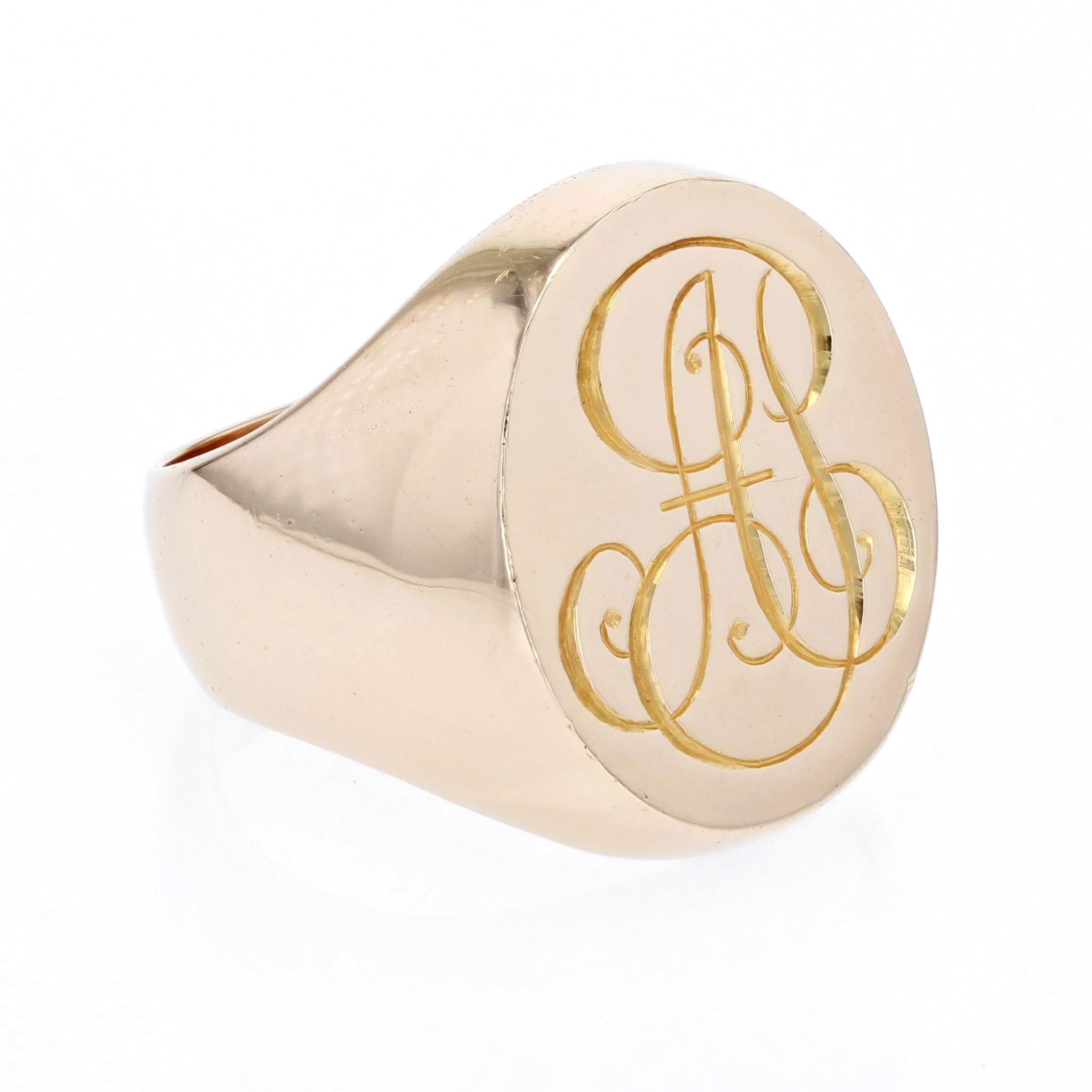1960s 18 Karat Rose Gold Retro Initial Signet Ring 6
