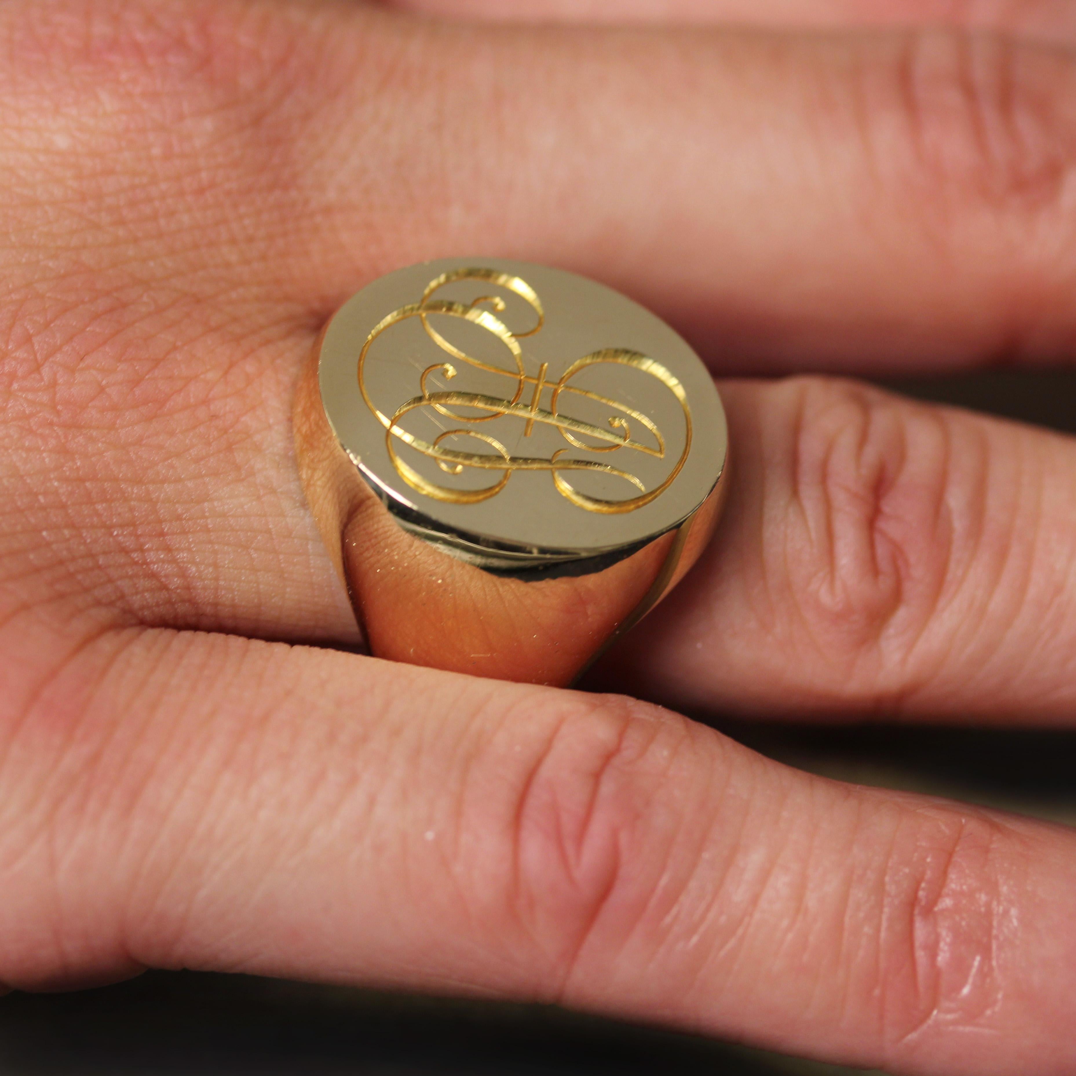 1960s 18 Karat Rose Gold Retro Initial Signet Ring 8