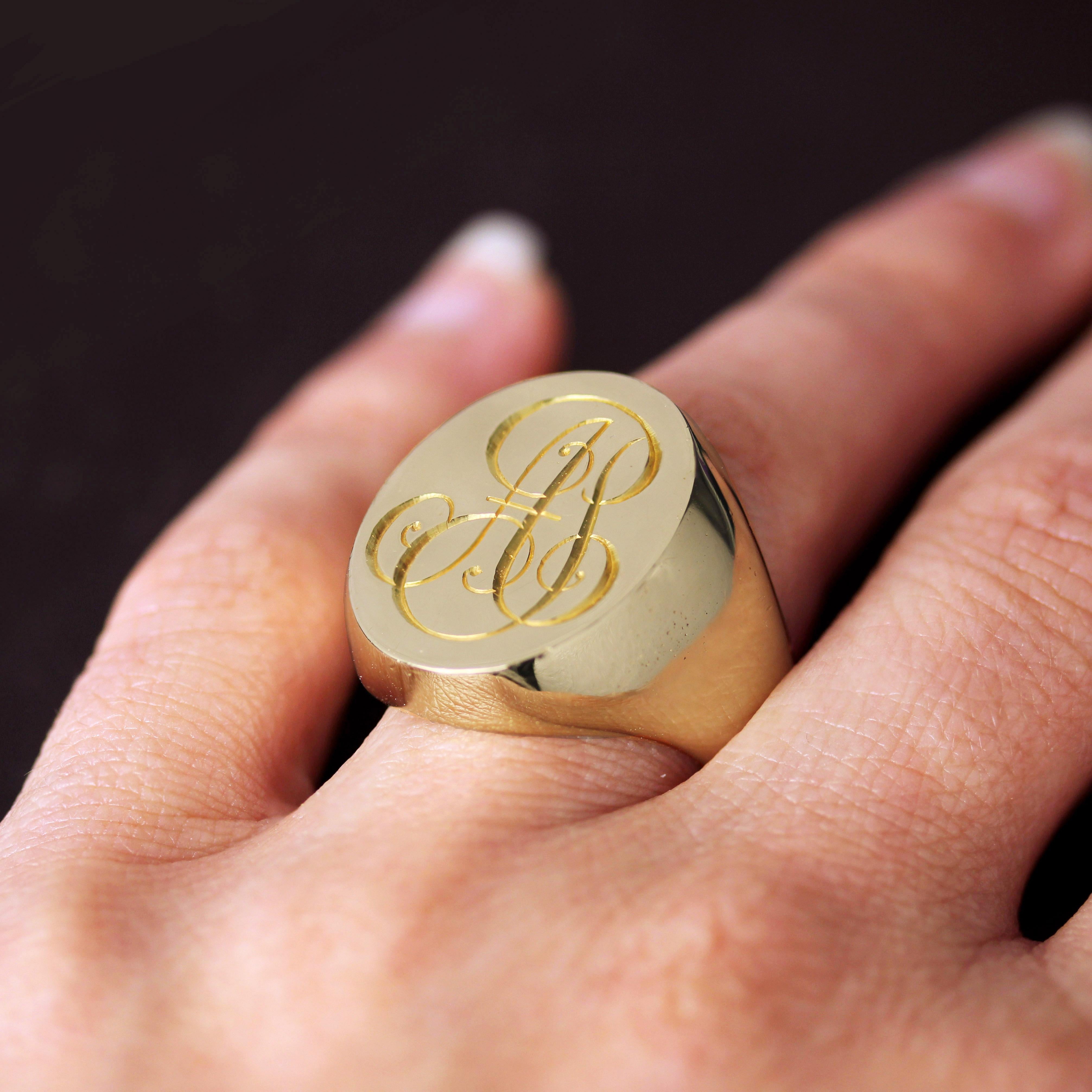 1960s 18 Karat Rose Gold Retro Initial Signet Ring 11