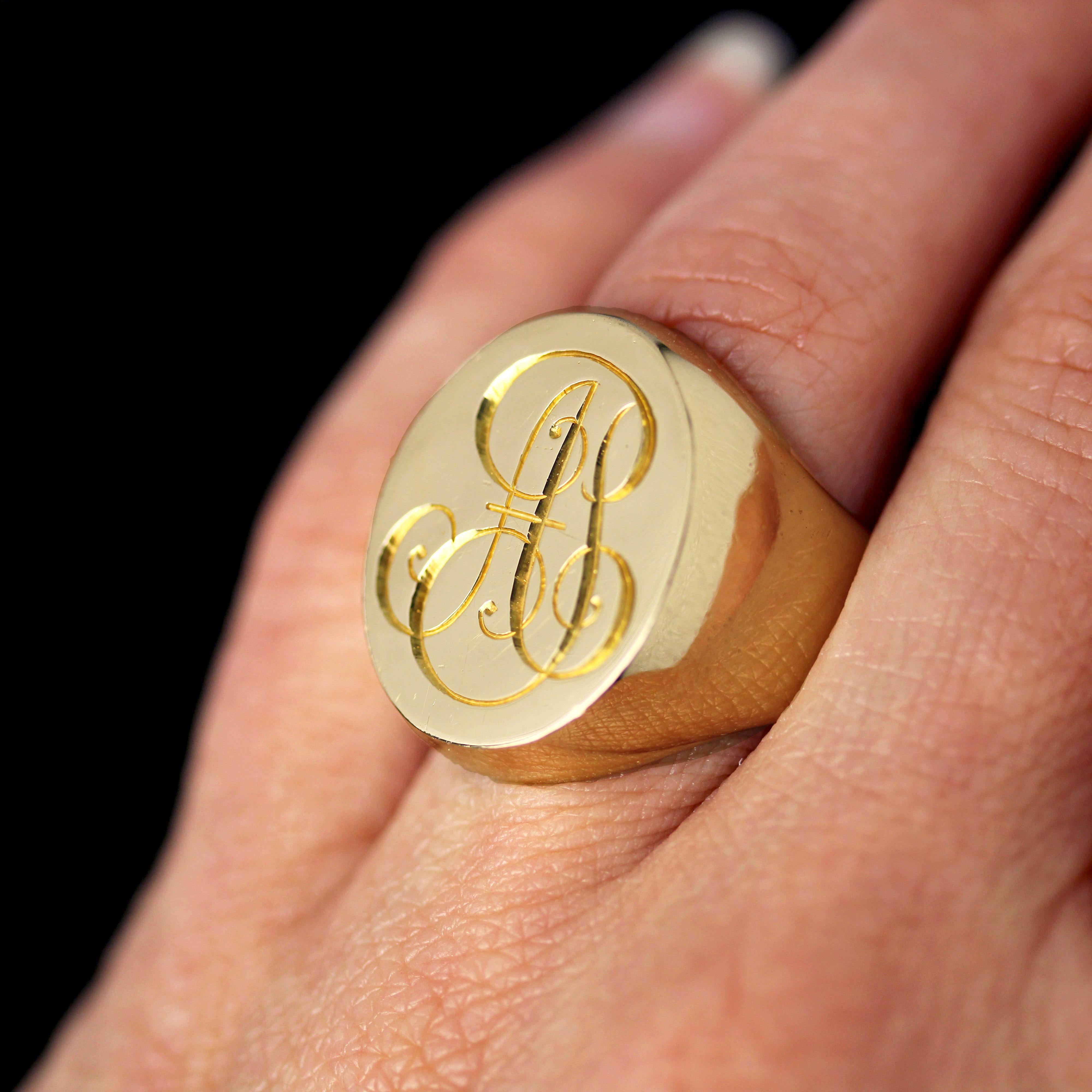 1960s 18 Karat Rose Gold Retro Initial Signet Ring 12
