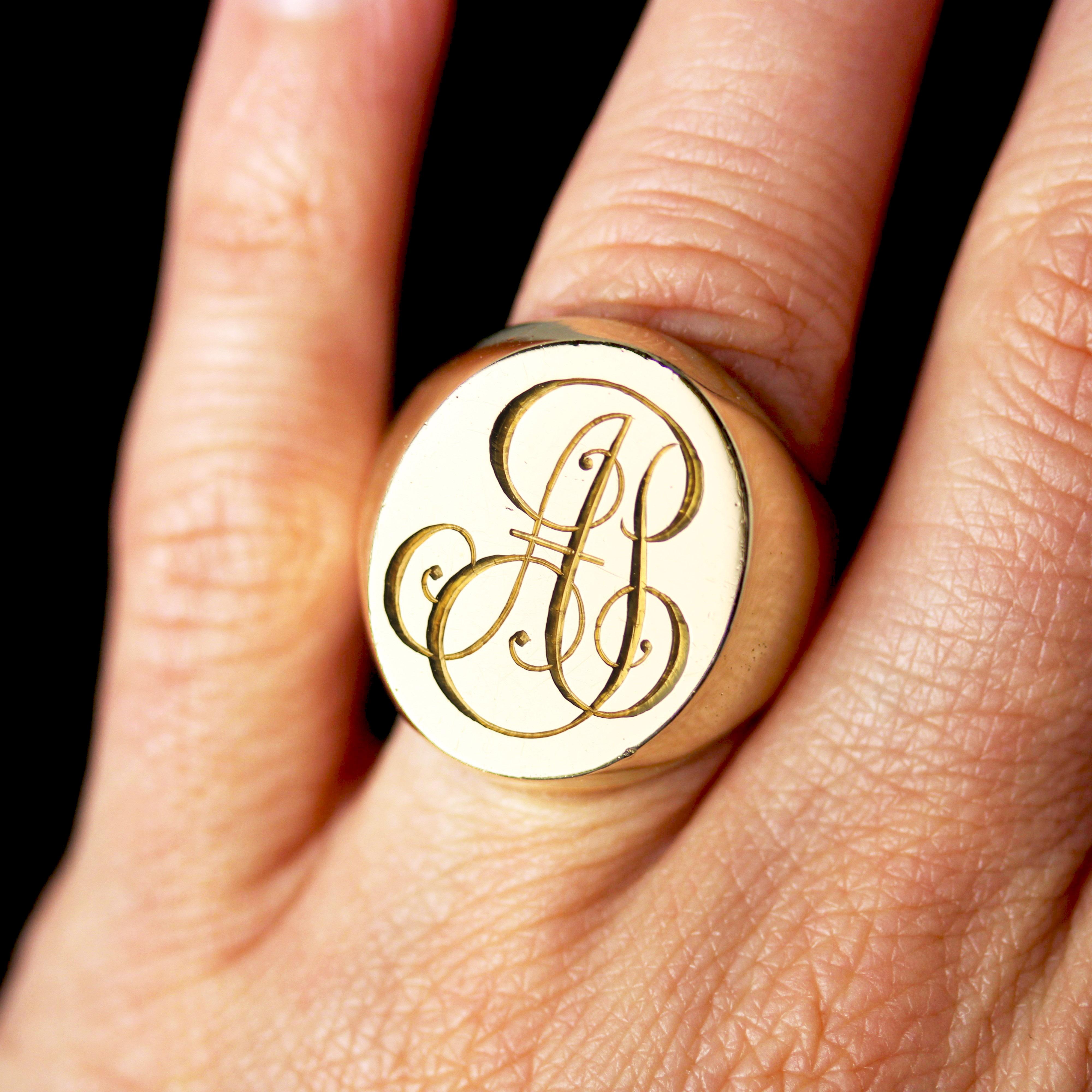 1960s 18 Karat Rose Gold Retro Initial Signet Ring 13