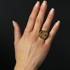 1960s 18 Karat Rose Gold Retro Initial Signet Ring