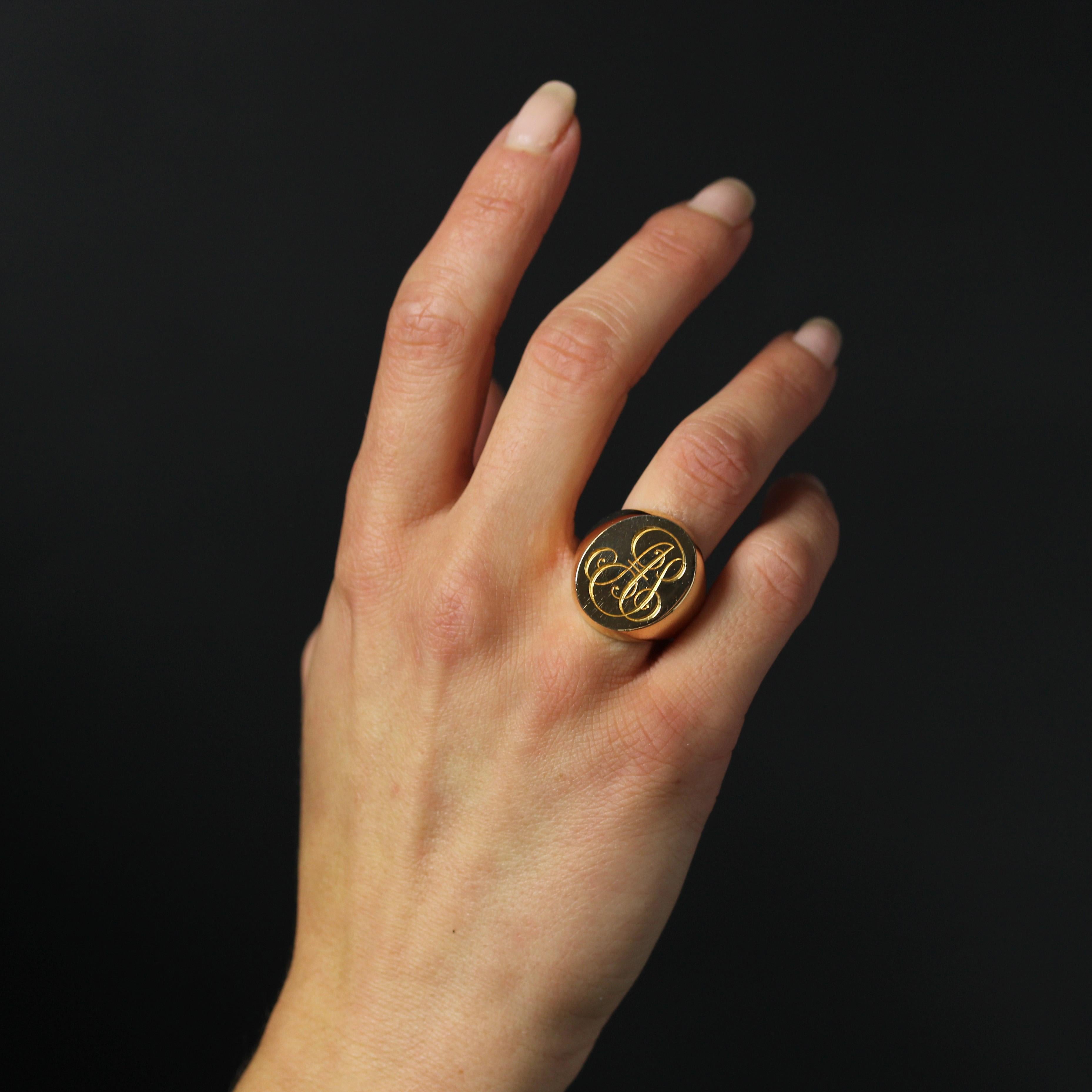 Women's or Men's 1960s 18 Karat Rose Gold Retro Initial Signet Ring