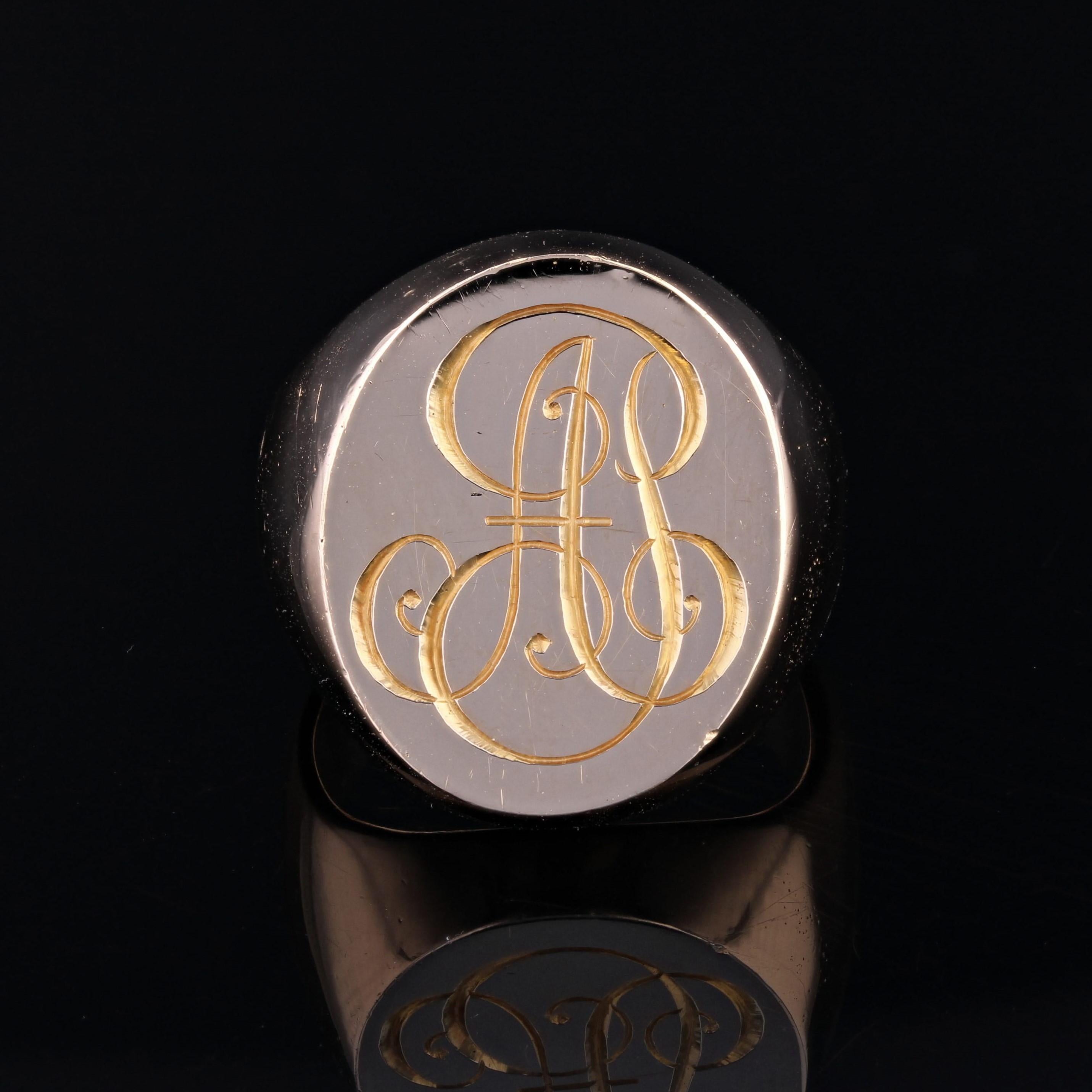 1960s 18 Karat Rose Gold Retro Initial Signet Ring 1