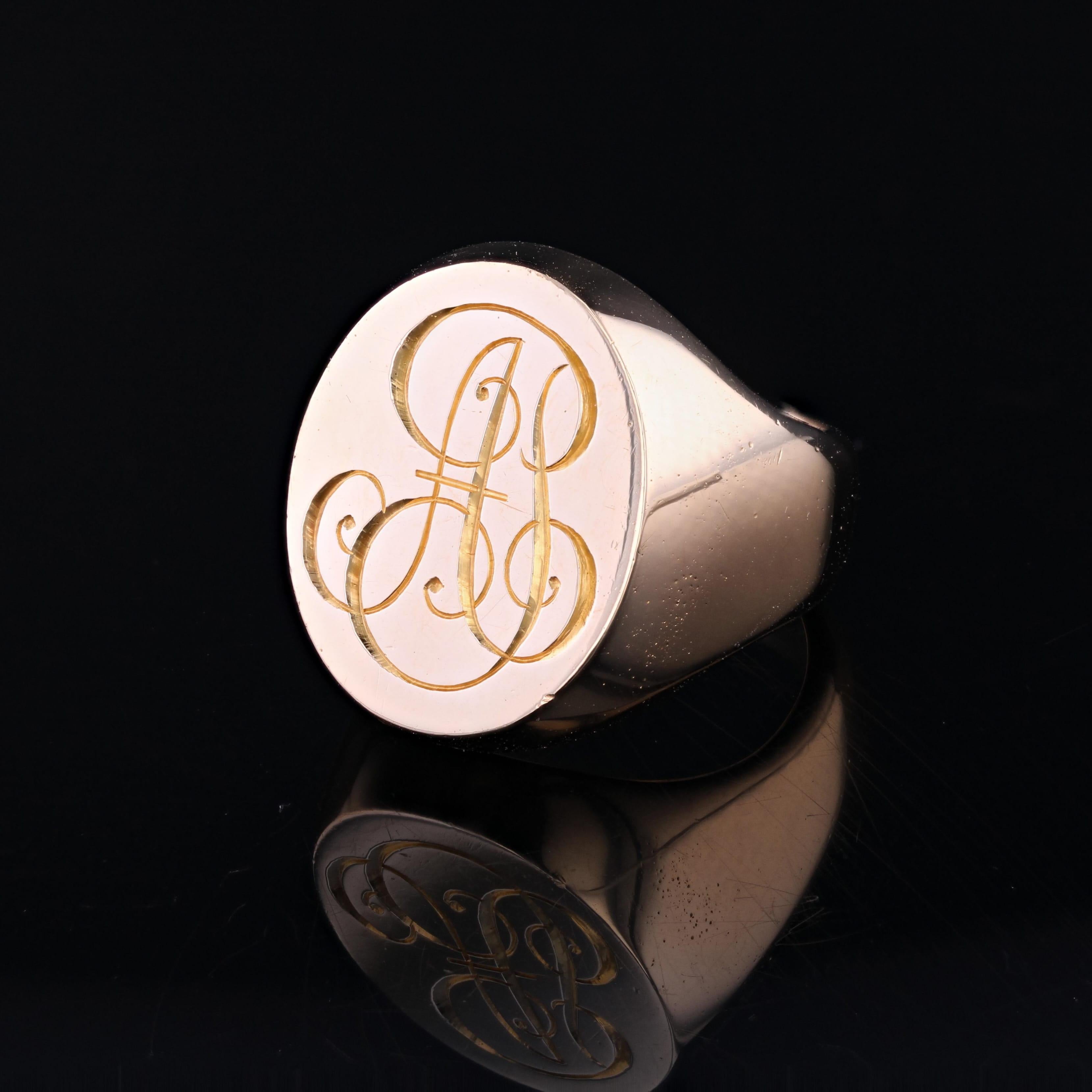 1960s 18 Karat Rose Gold Retro Initial Signet Ring 2