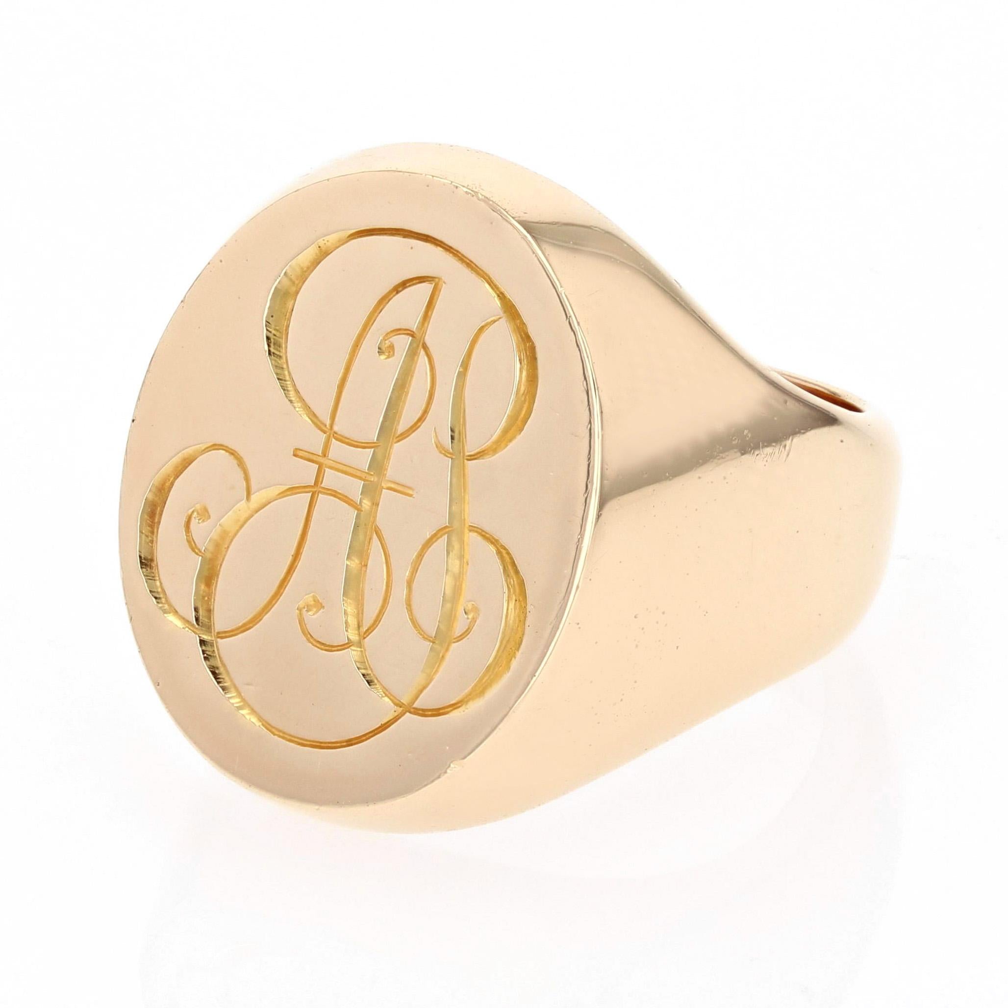 1960s 18 Karat Rose Gold Retro Initial Signet Ring 3
