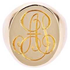 1960s 18 Karat Rose Gold Retro Initial Signet Ring