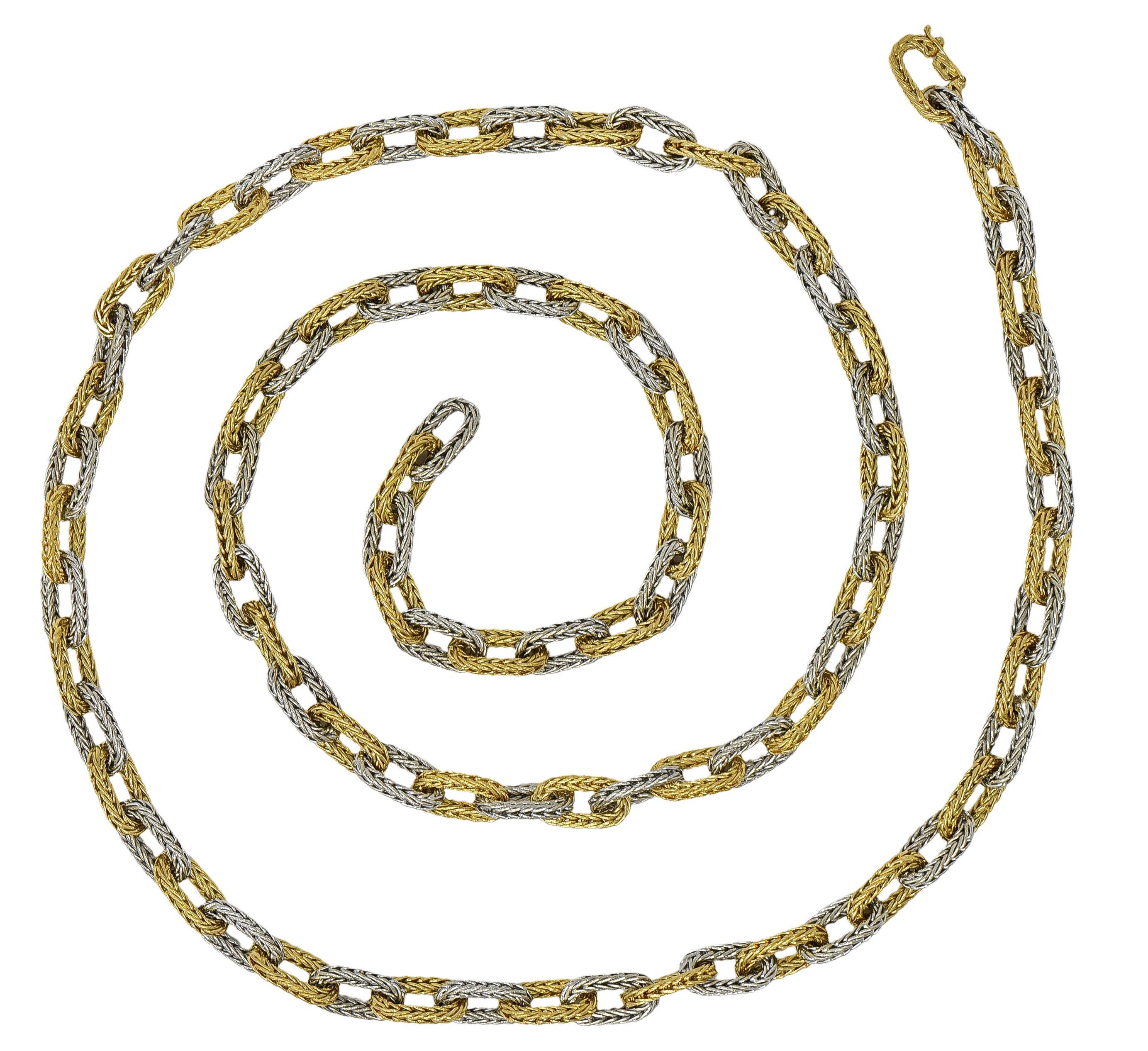 Modern 1960's 18 Karat Two-Tone Gold Vintage Woven Mesh Cable Link Chain Necklace For Sale