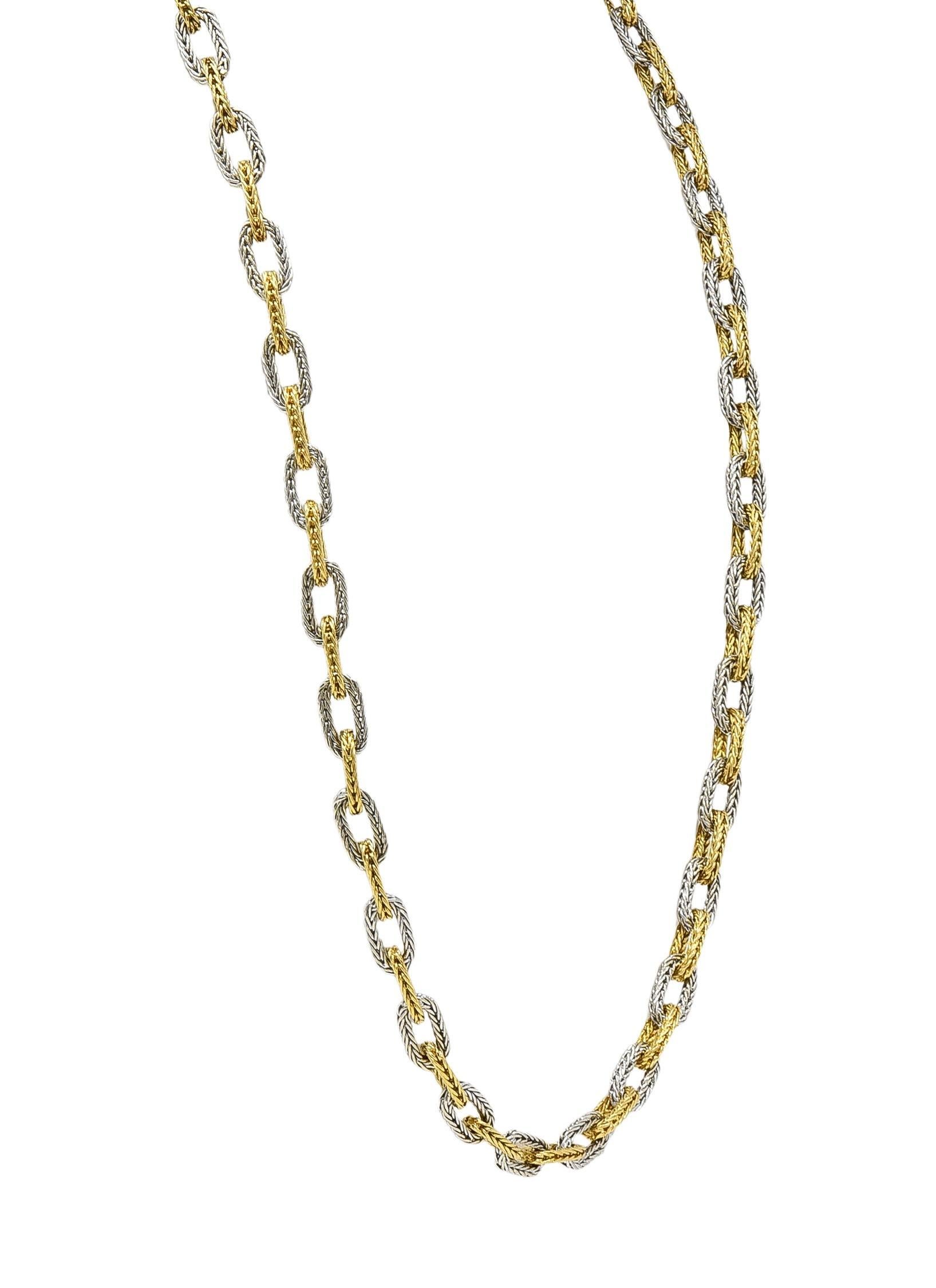 Women's 1960's 18 Karat Two-Tone Gold Vintage Woven Mesh Cable Link Chain Necklace For Sale