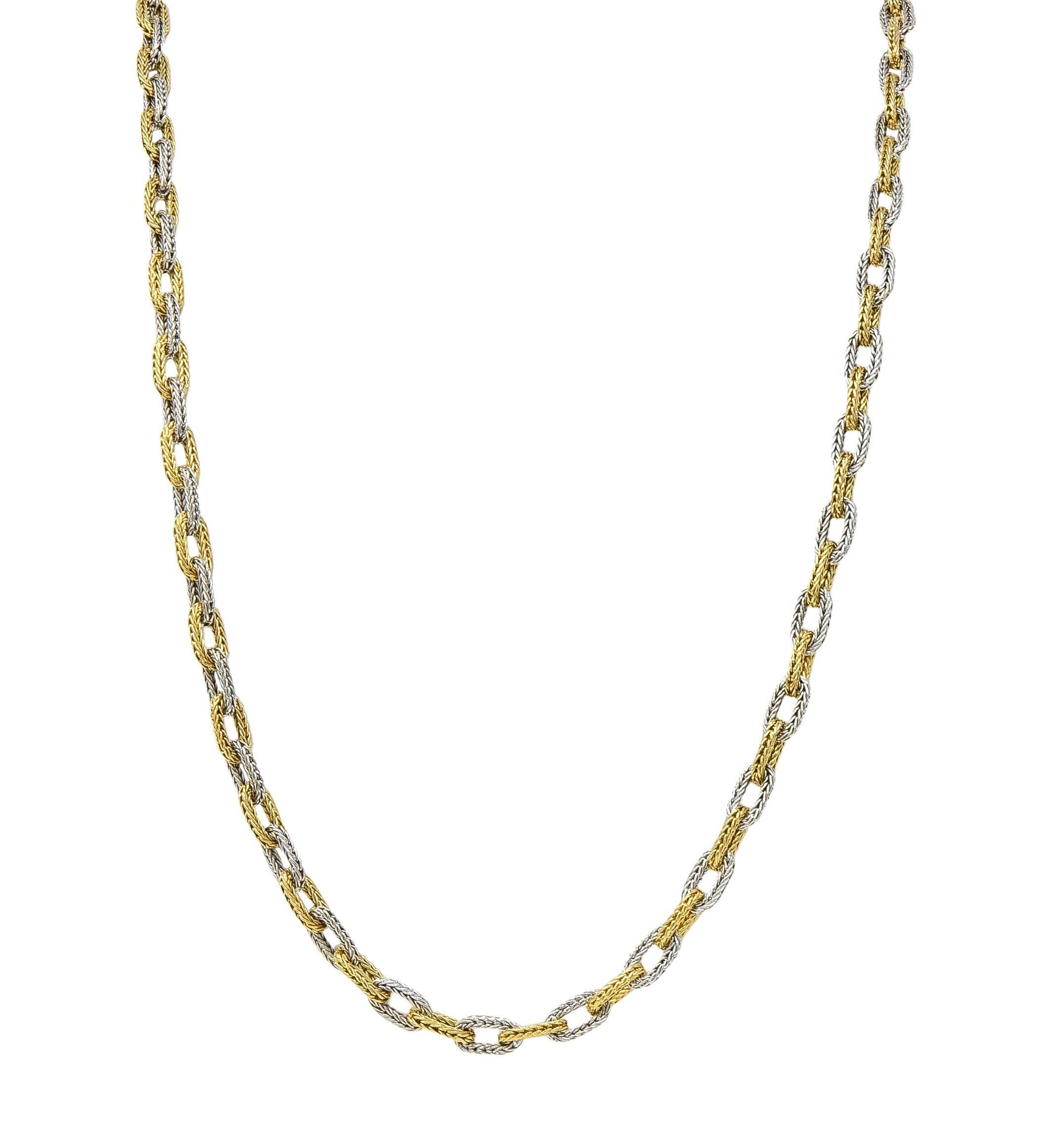 1960's 18 Karat Two-Tone Gold Vintage Woven Mesh Cable Link Chain Necklace For Sale