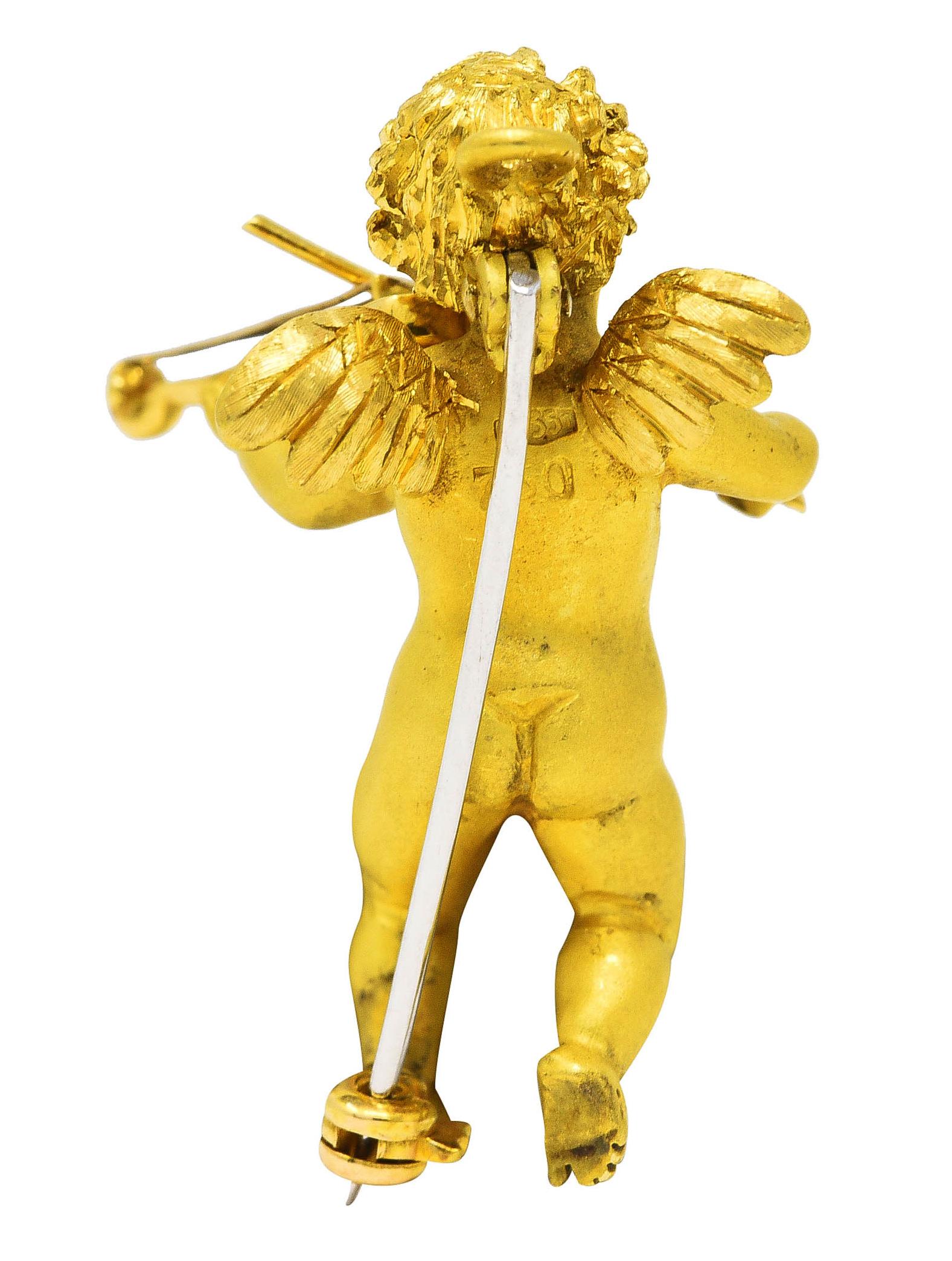 Broche pendentif chérubin violon vintage en or jaune 18 carats avec chérubin, années 1960 Excellent état - En vente à Philadelphia, PA