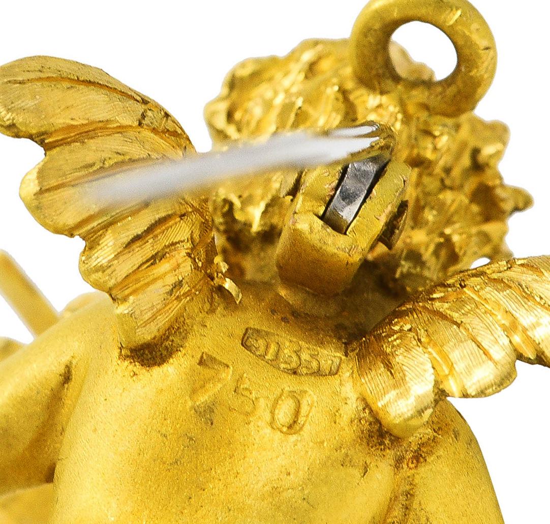 Broche pendentif chérubin violon vintage en or jaune 18 carats avec chérubin, années 1960 en vente 2
